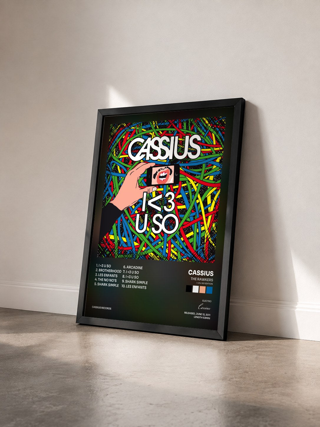 #noir Tableau de l'album The Rawkers (I <3 U SO Edition) de Cassius vu de trois quarts, cadre noir