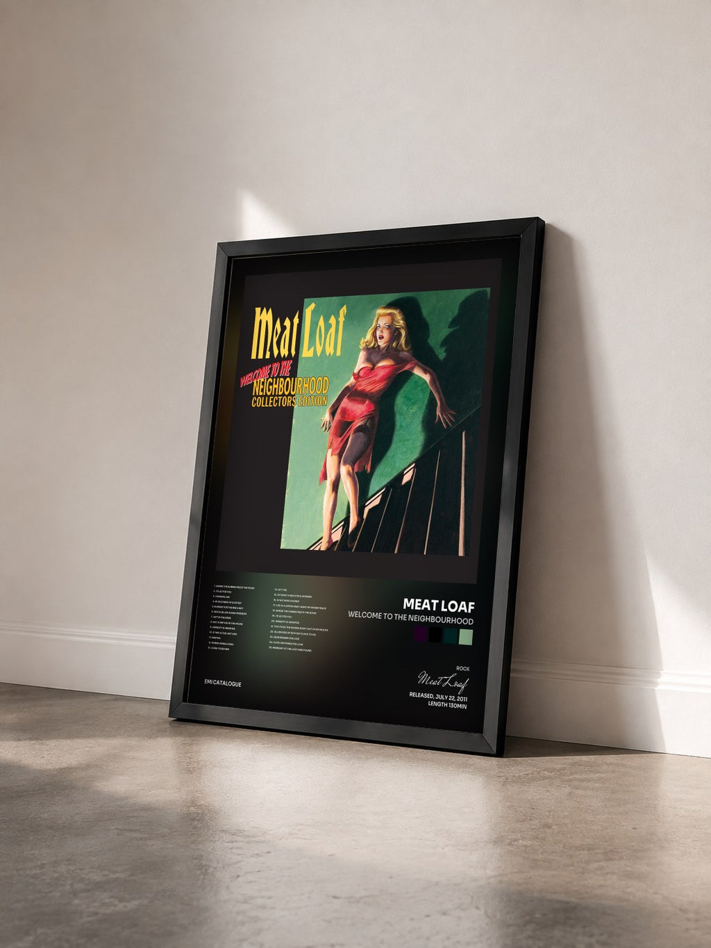 #noir Tableau de l'album Welcome To The Neighbourhood de Meat Loaf vu de trois quarts, cadre noir