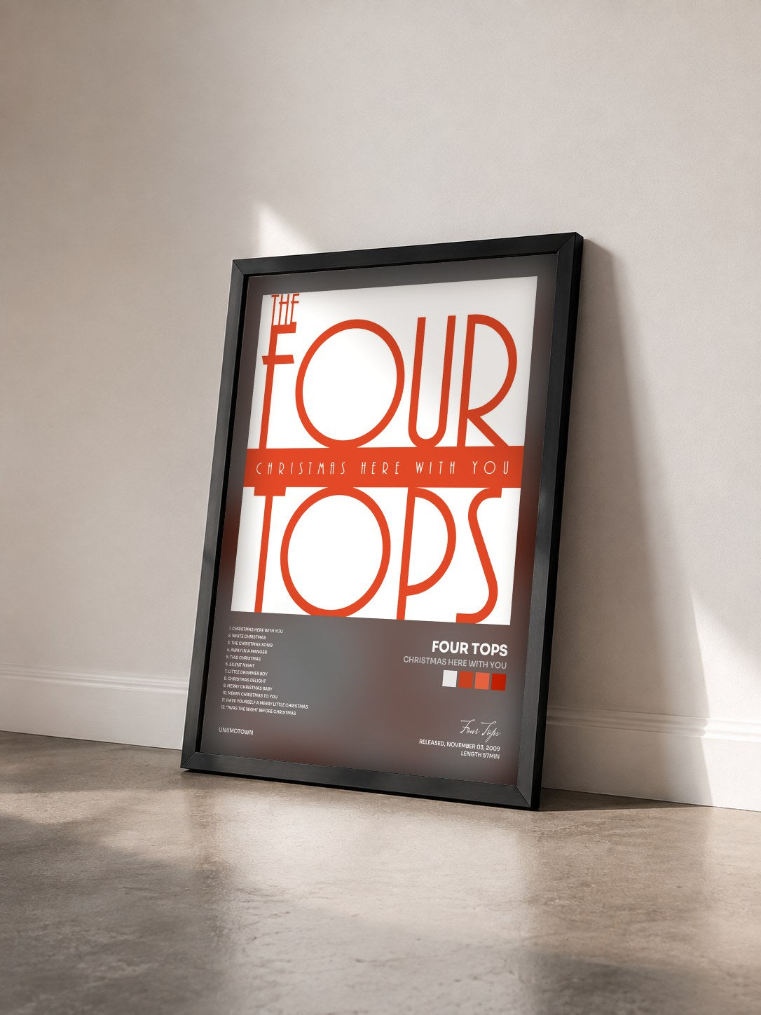 #noir Tableau de l'album Christmas Here With You de Four Tops vu de trois quarts, cadre noir