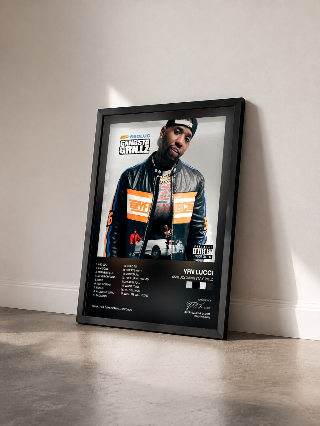 #noir Tableau de l'album 650Luc: Gangsta Grillz de YFN Lucci vu de trois quarts, cadre noir