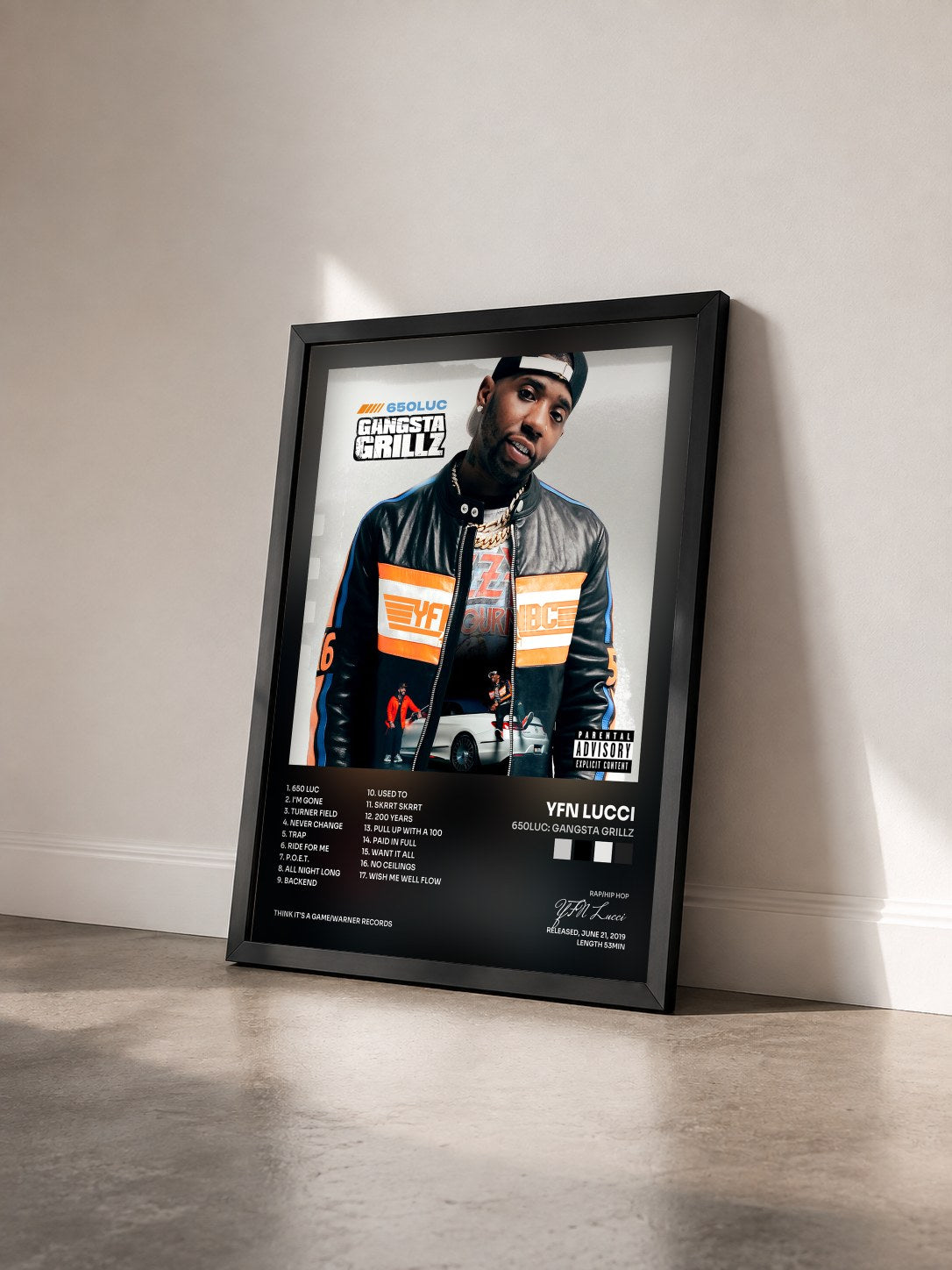 #noir Tableau de l'album 650Luc: Gangsta Grillz de YFN Lucci vu de trois quarts, cadre noir