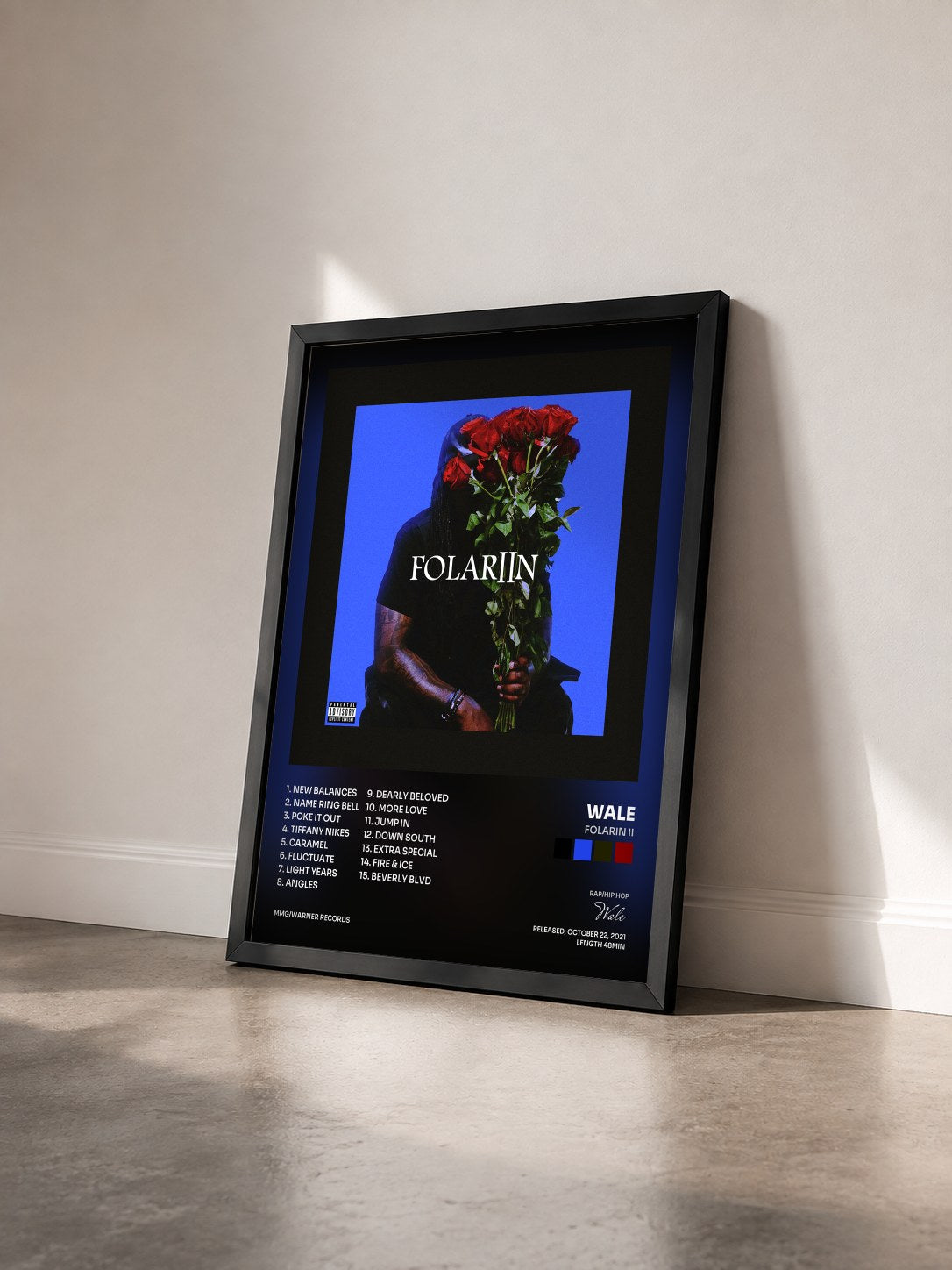 #noir Tableau de l'album Folarin II de Wale vu de trois quarts, cadre noir