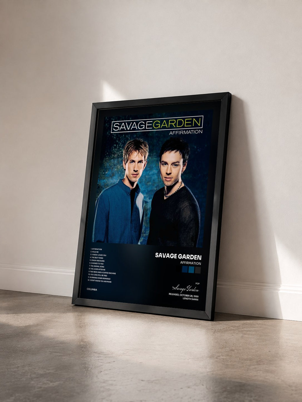 #noir Tableau de l'album Affirmation de Savage Garden vu de trois quarts, cadre noir
