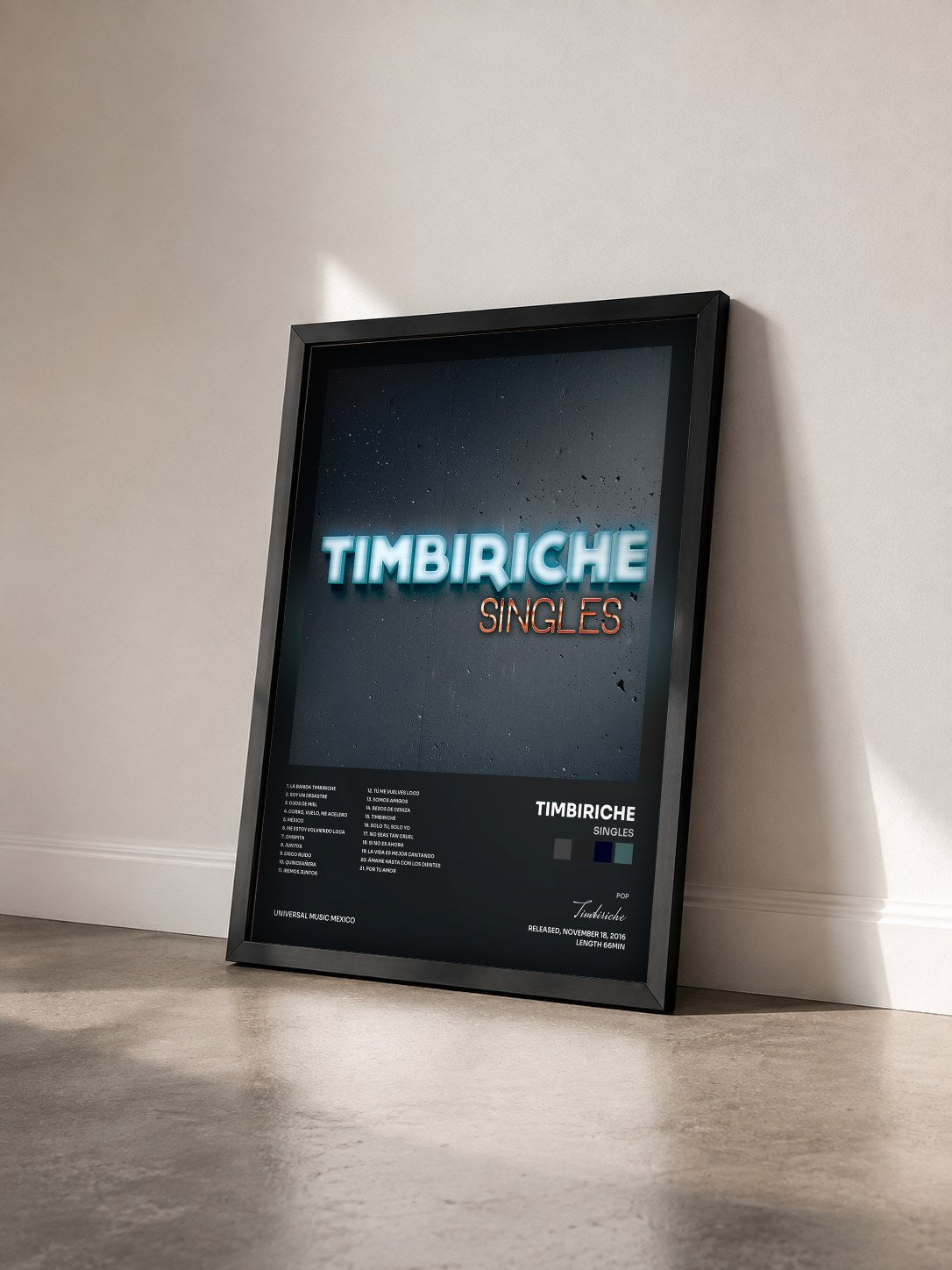 #noir Tableau de l'album Singles de Timbiriche vu de trois quarts, cadre noir