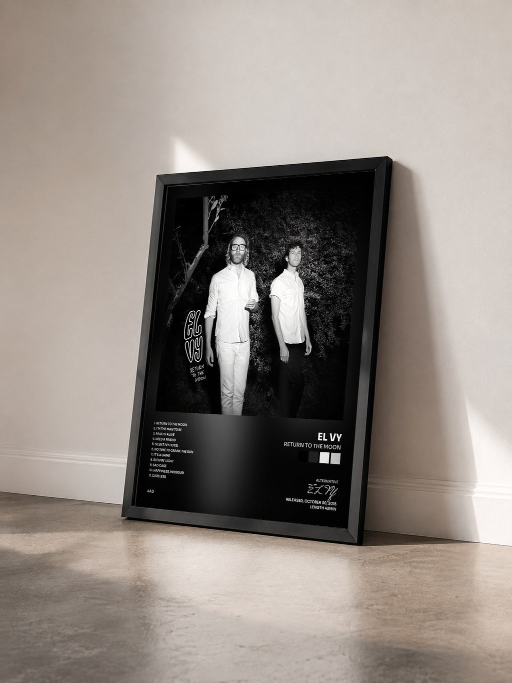#noir Tableau de l'album Return to the Moon de EL VY vu de trois quarts, cadre noir