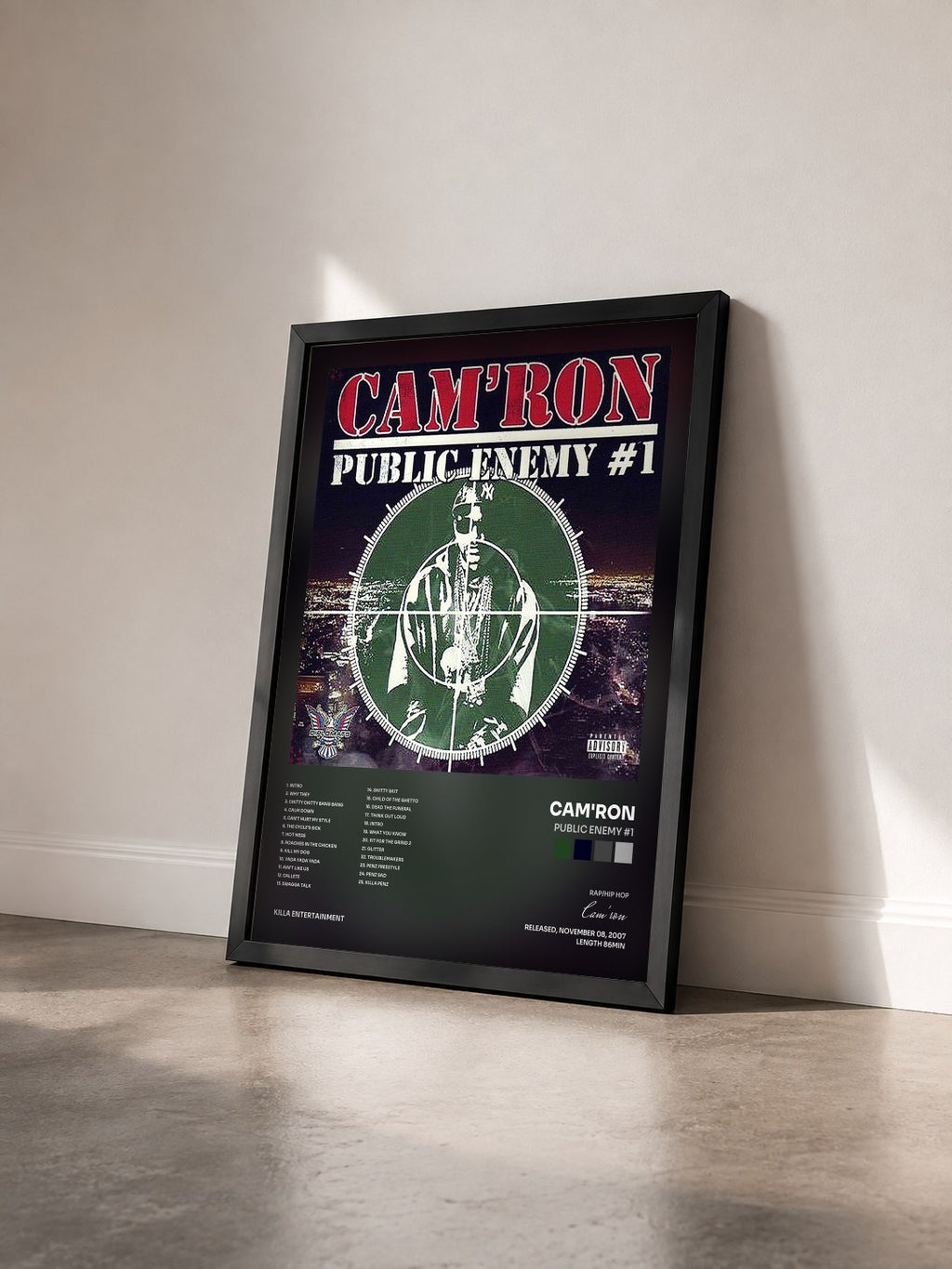 #noir Tableau de l'album Public Enemy #1 de Cam'ron vu de trois quarts, cadre noir