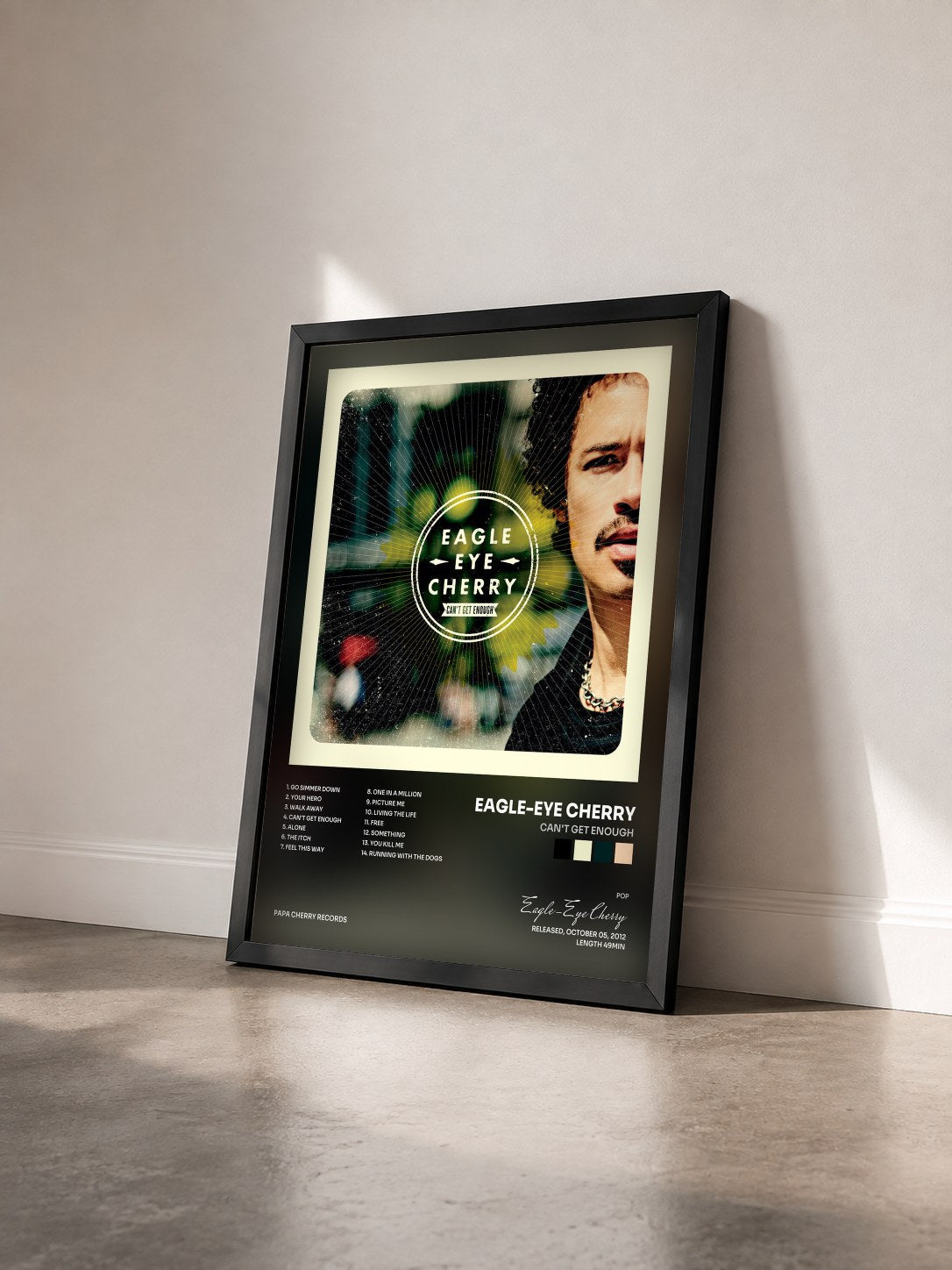 #noir Tableau de l'album Can't Get Enough de Eagle-Eye Cherry vu de trois quarts, cadre noir