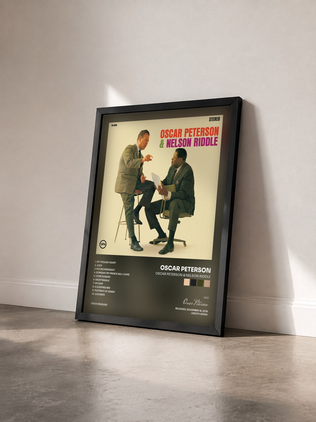 #noir Tableau de l'album Oscar Peterson & Nelson Riddle de Oscar Peterson vu de trois quarts, cadre noir