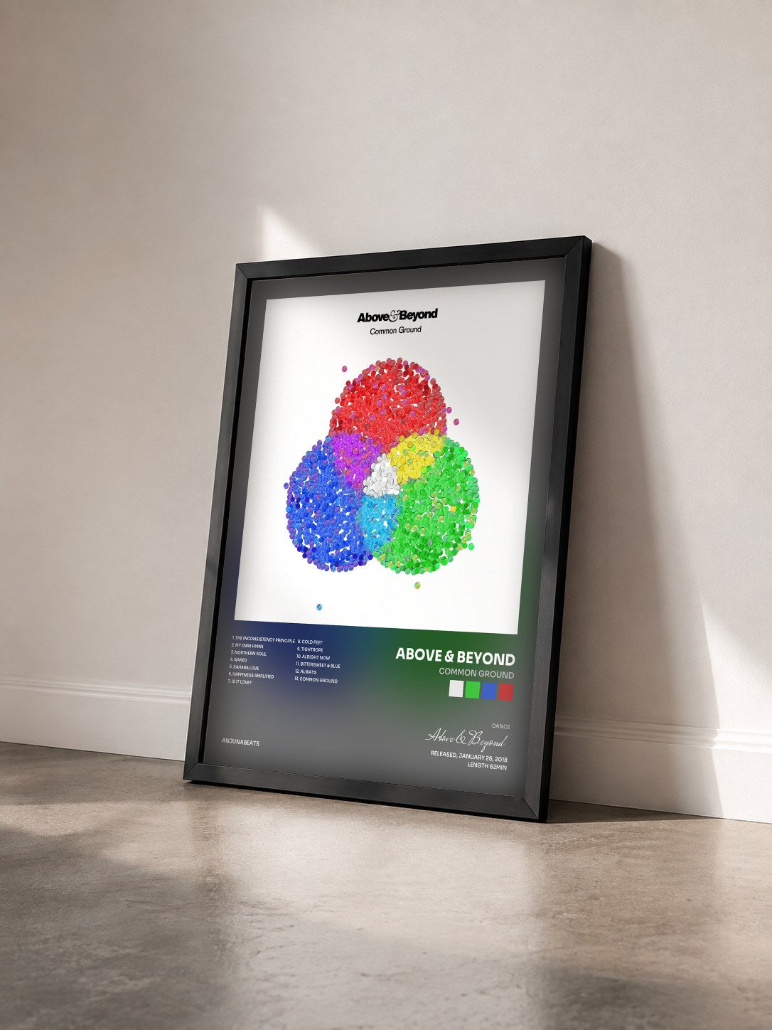 #noir Tableau de l'album Common Ground de Above & Beyond vu de trois quarts, cadre noir