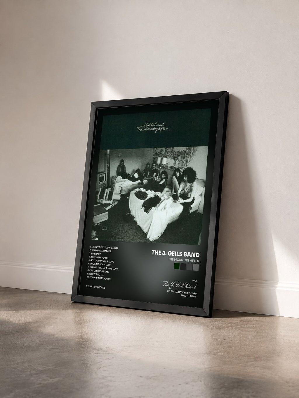 #noir Tableau de l'album The Morning After de The J. Geils Band vu de trois quarts, cadre noir