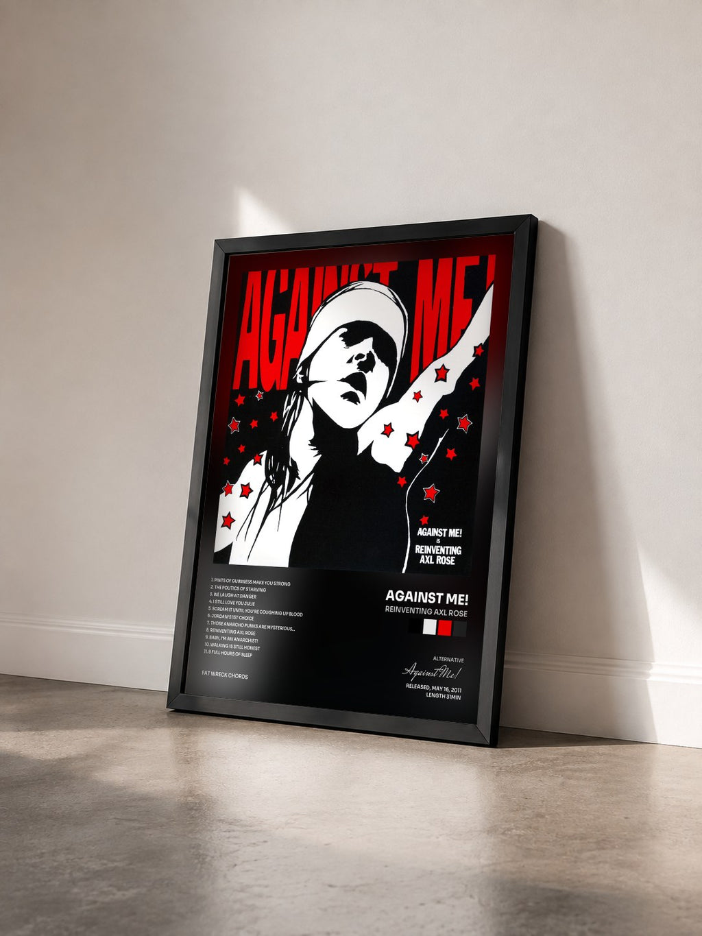 #noir Tableau de l'album Reinventing Axl Rose de Against Me! vu de trois quarts, cadre noir