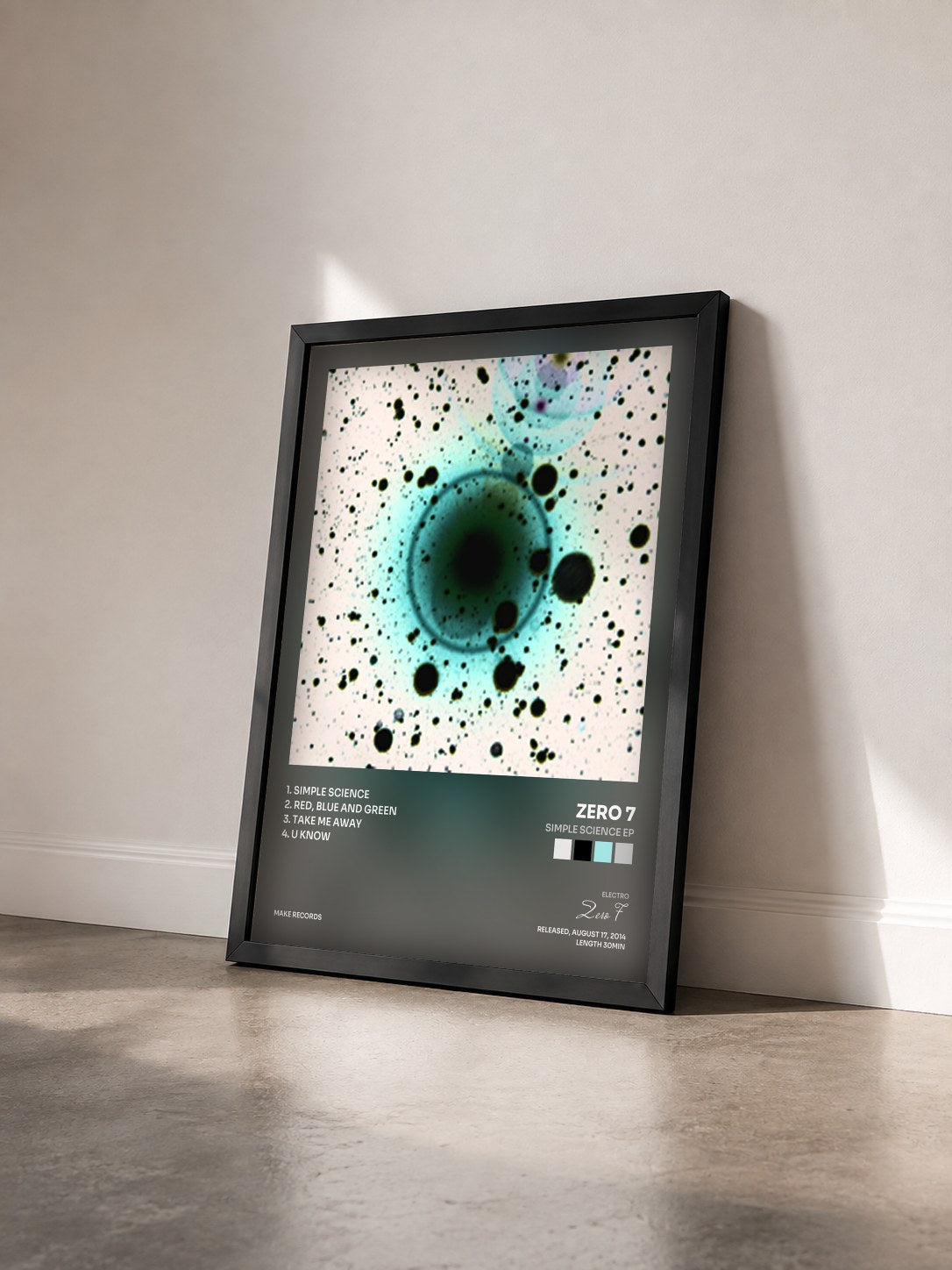 #noir Tableau de l'album Simple Science EP de Zero 7 vu de trois quarts, cadre noir