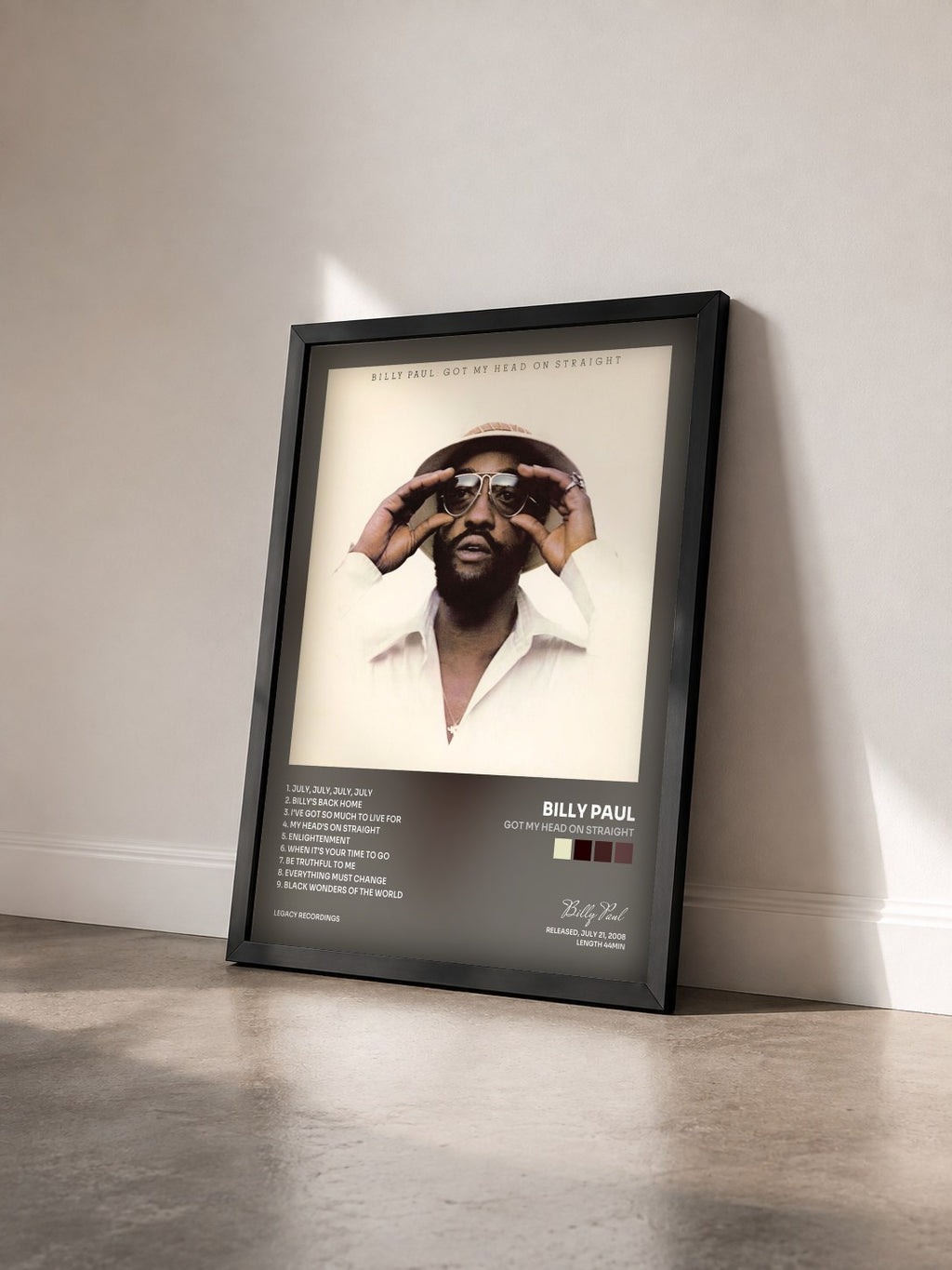 #noir Tableau de l'album Got My Head On Straight de Billy Paul vu de trois quarts, cadre noir