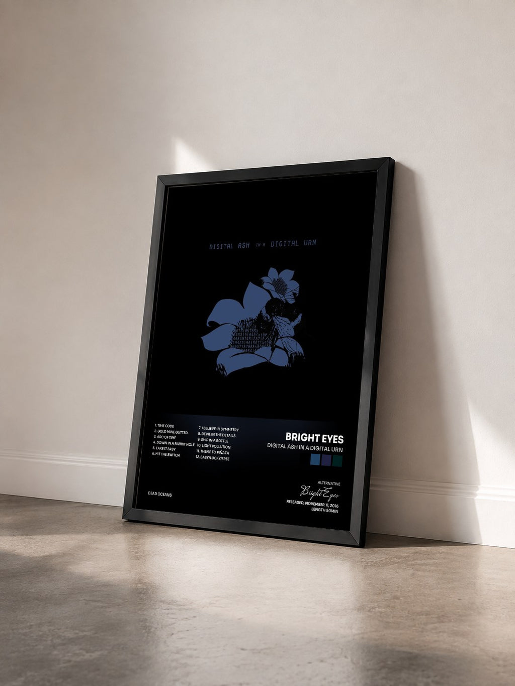 #noir Tableau de l'album Digital Ash in a Digital Urn de Bright Eyes vu de trois quarts, cadre noir