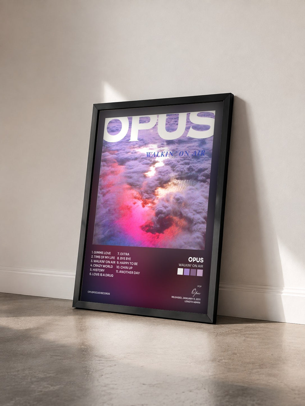 #noir Tableau de l'album Walkin' on Air de Opus vu de trois quarts, cadre noir