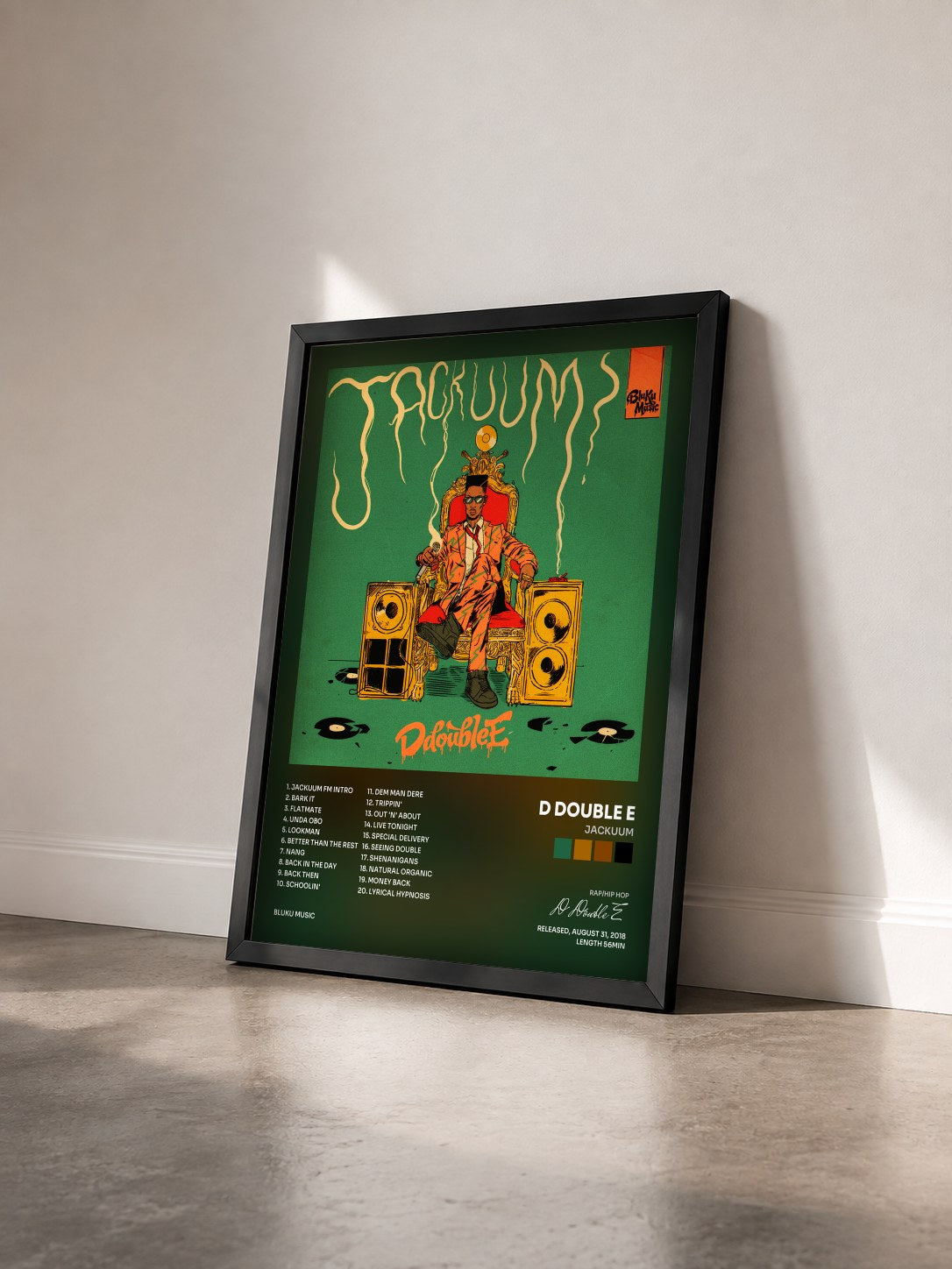 #noir Tableau de l'album Jackuum de D Double E vu de trois quarts, cadre noir