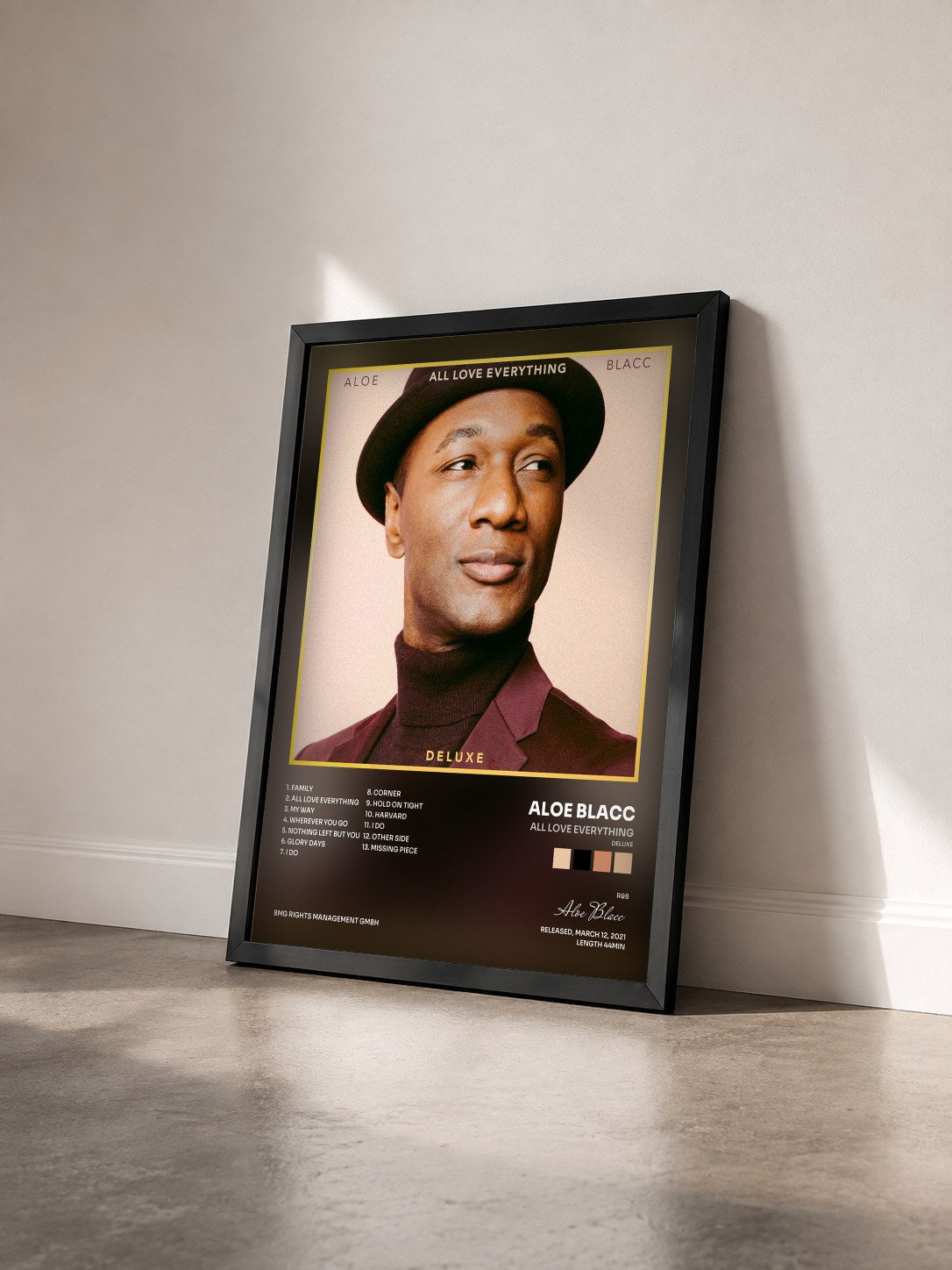 #noir Tableau de l'album All Love Everything (Deluxe) de Aloe Blacc vu de trois quarts, cadre noir