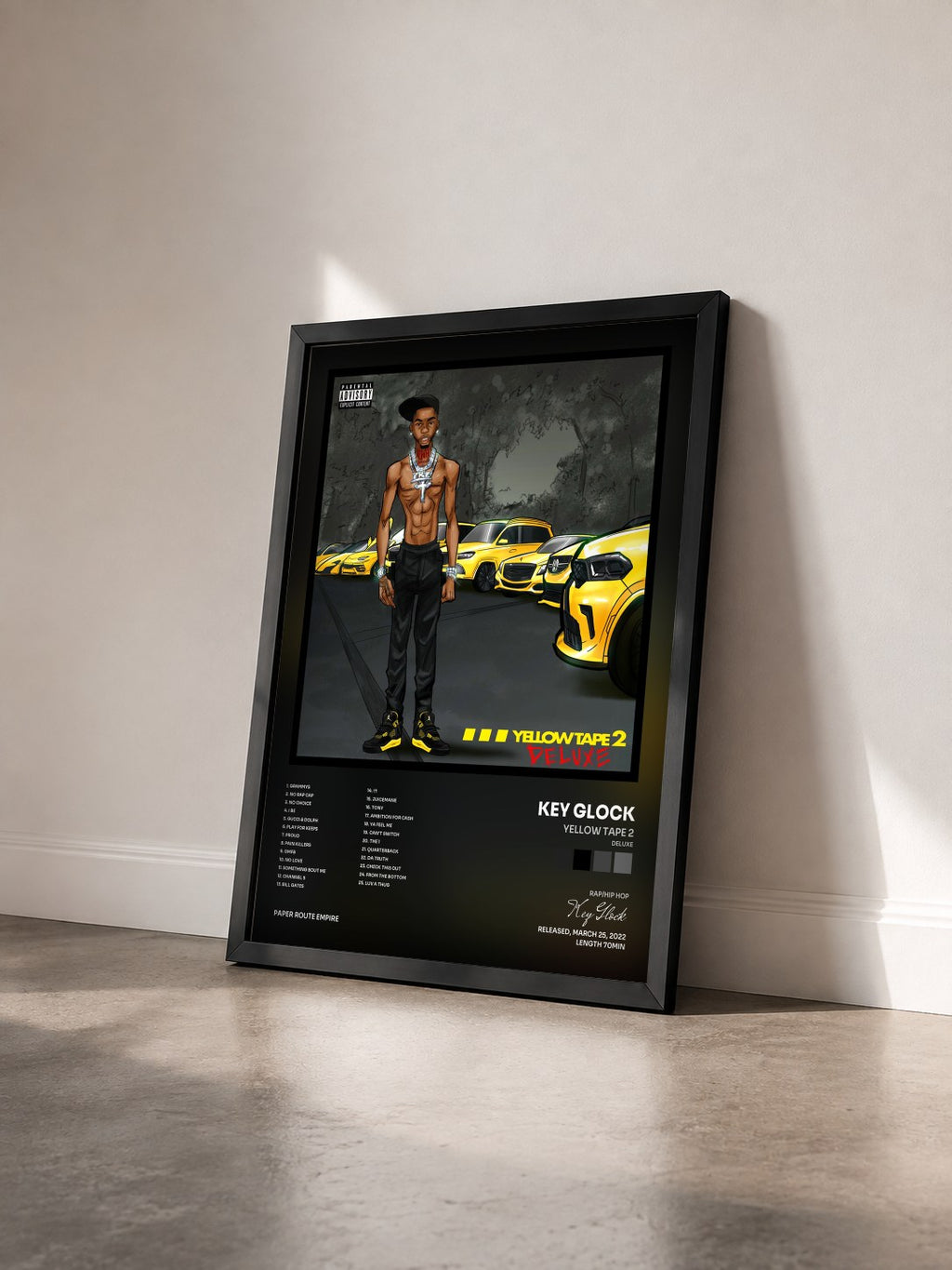#noir Tableau de l'album Yellow Tape 2 (Deluxe) de Key Glock vu de trois quarts, cadre noir