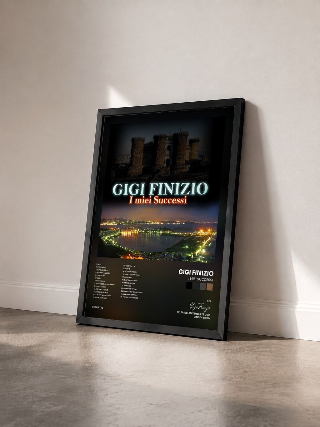 #noir Tableau de l'album I miei successi de Gigi Finizio vu de trois quarts, cadre noir