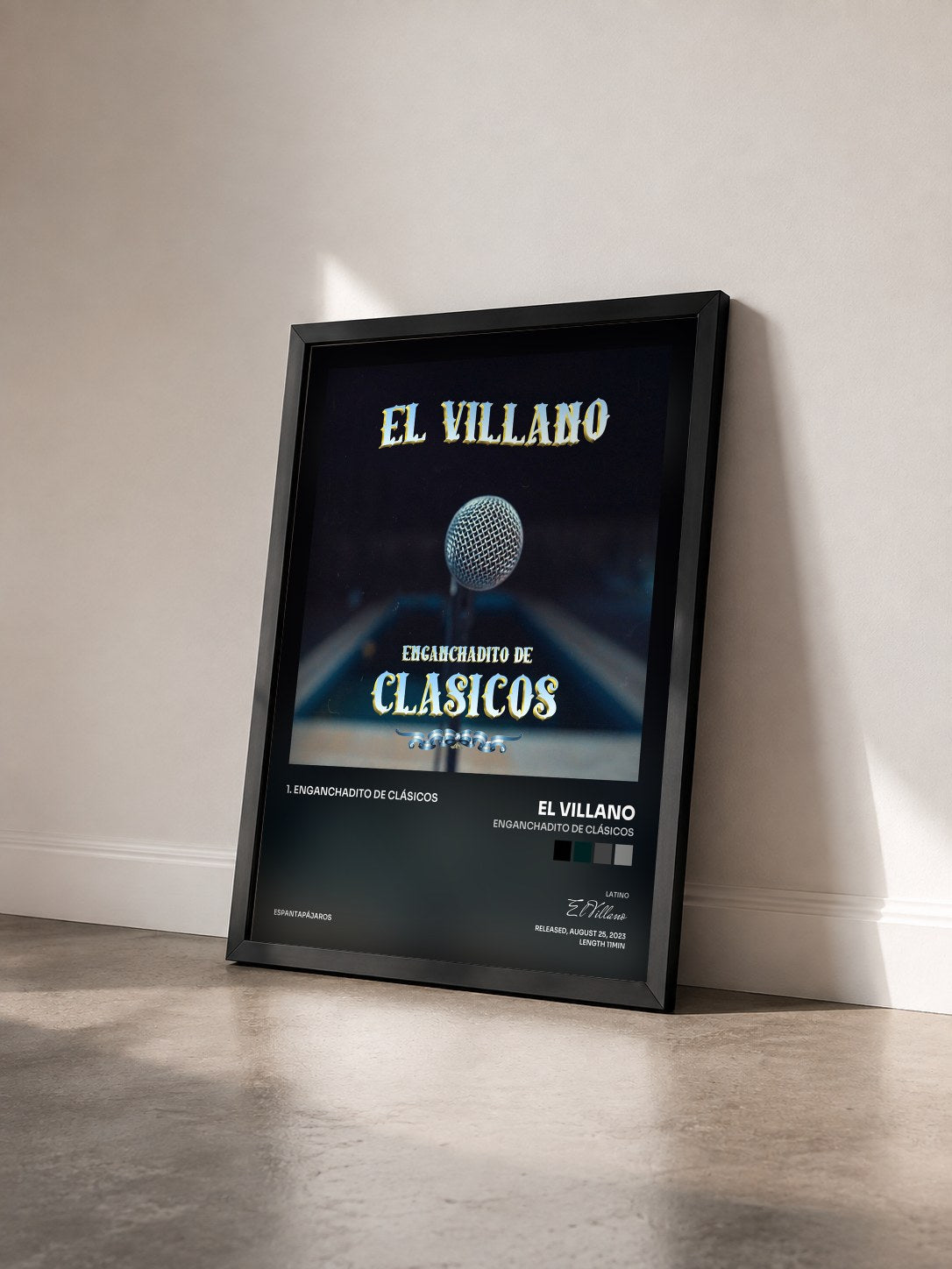 #noir Tableau de l'album Enganchadito de clásicos de El Villano vu de trois quarts, cadre noir