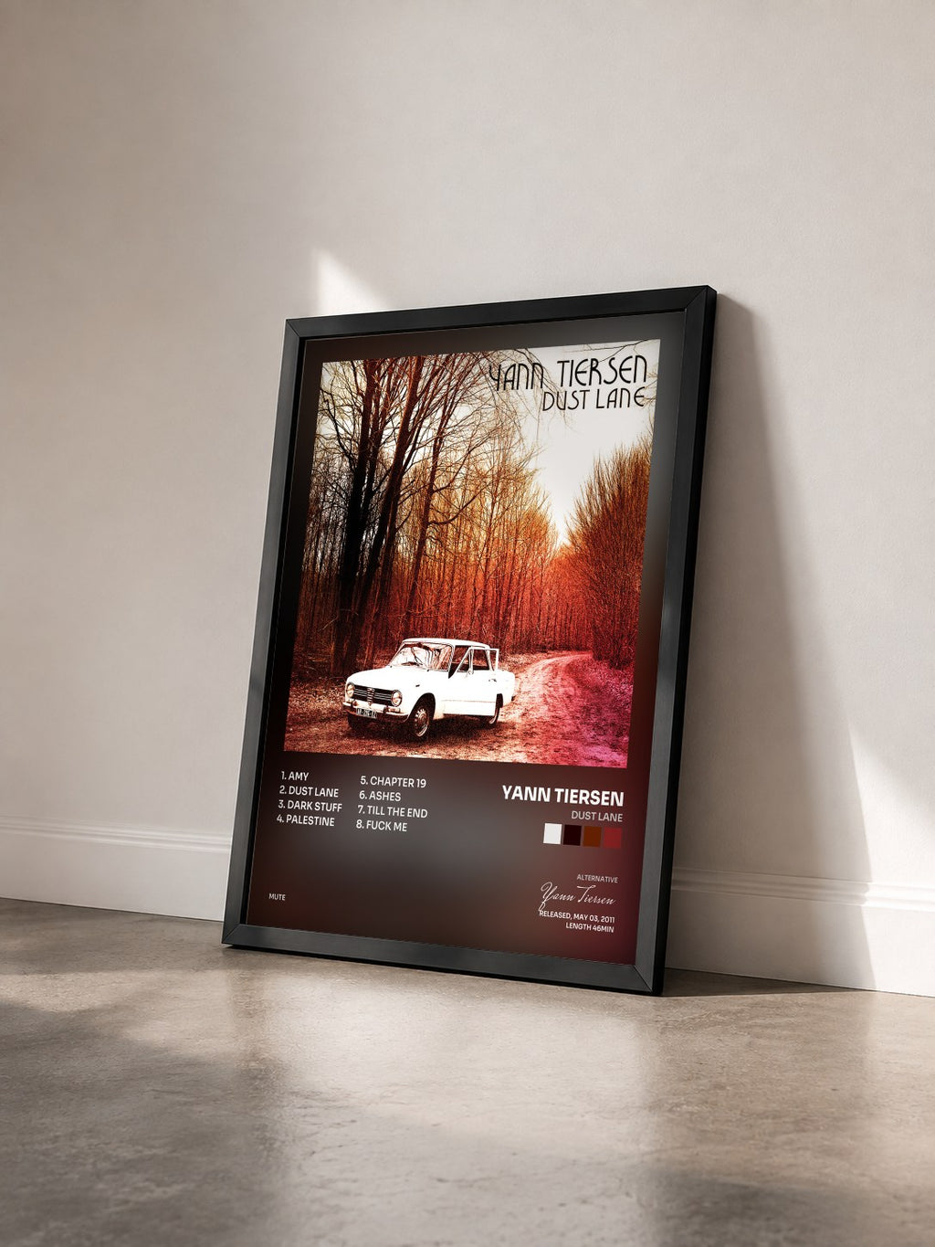 #noir Tableau de l'album Dust Lane de Yann Tiersen vu de trois quarts, cadre noir