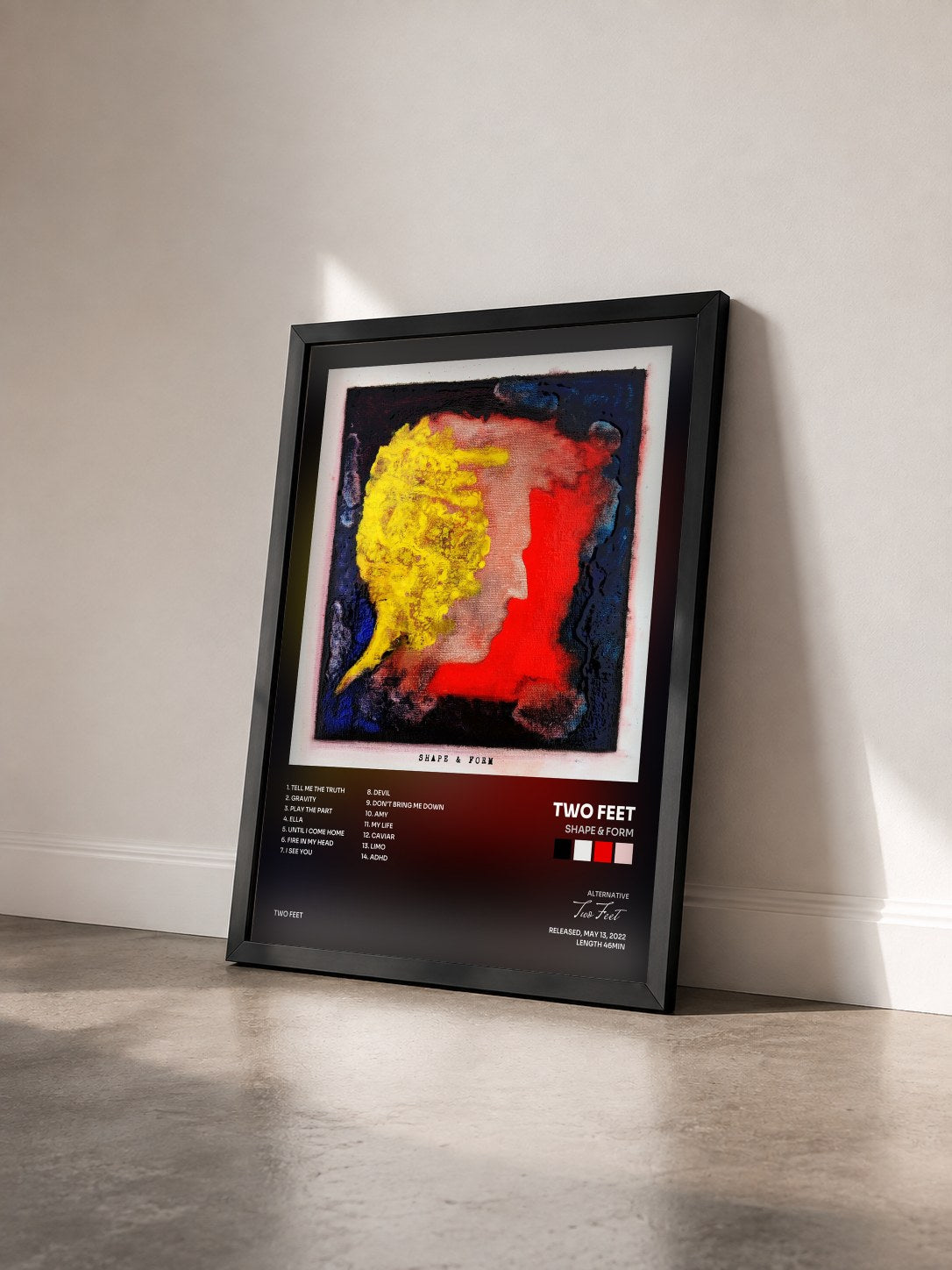 #noir Tableau de l'album Shape & Form de Two Feet vu de trois quarts, cadre noir