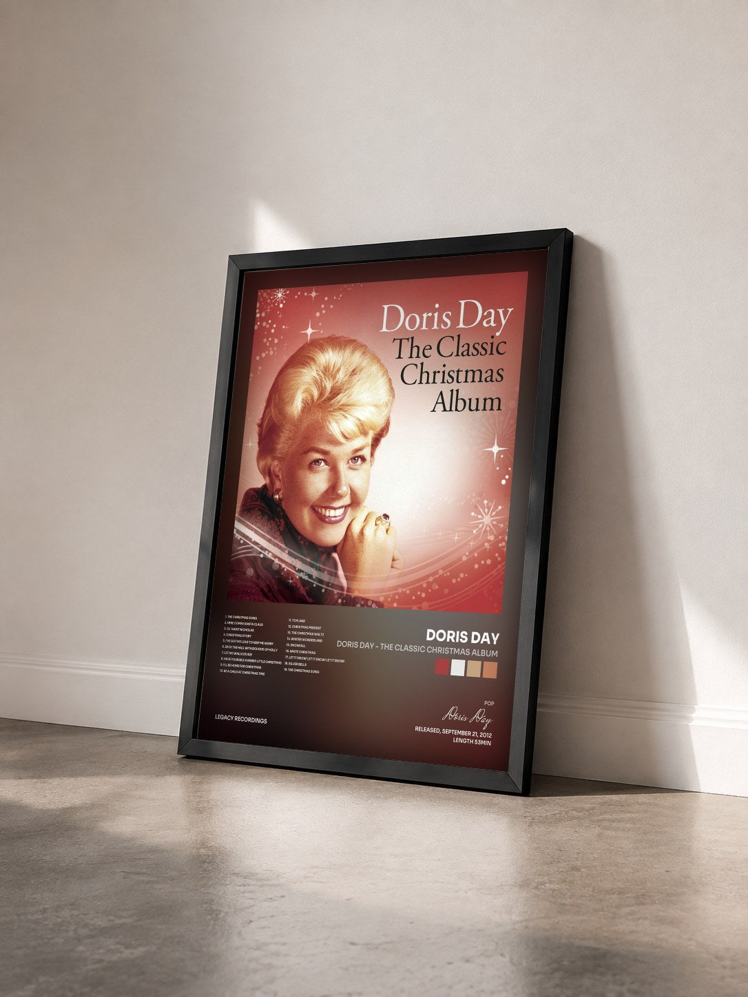 #noir Tableau de l'album Doris Day - The Classic Christmas Album de Doris Day vu de trois quarts, cadre noir