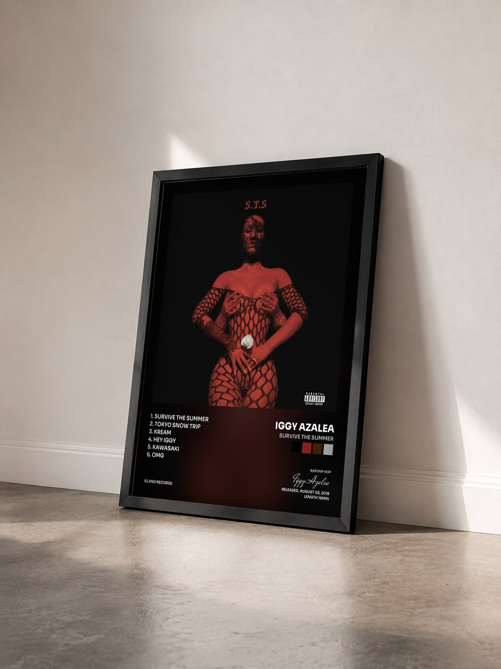 #noir Tableau de l'album Survive The Summer de Iggy Azalea vu de trois quarts, cadre noir