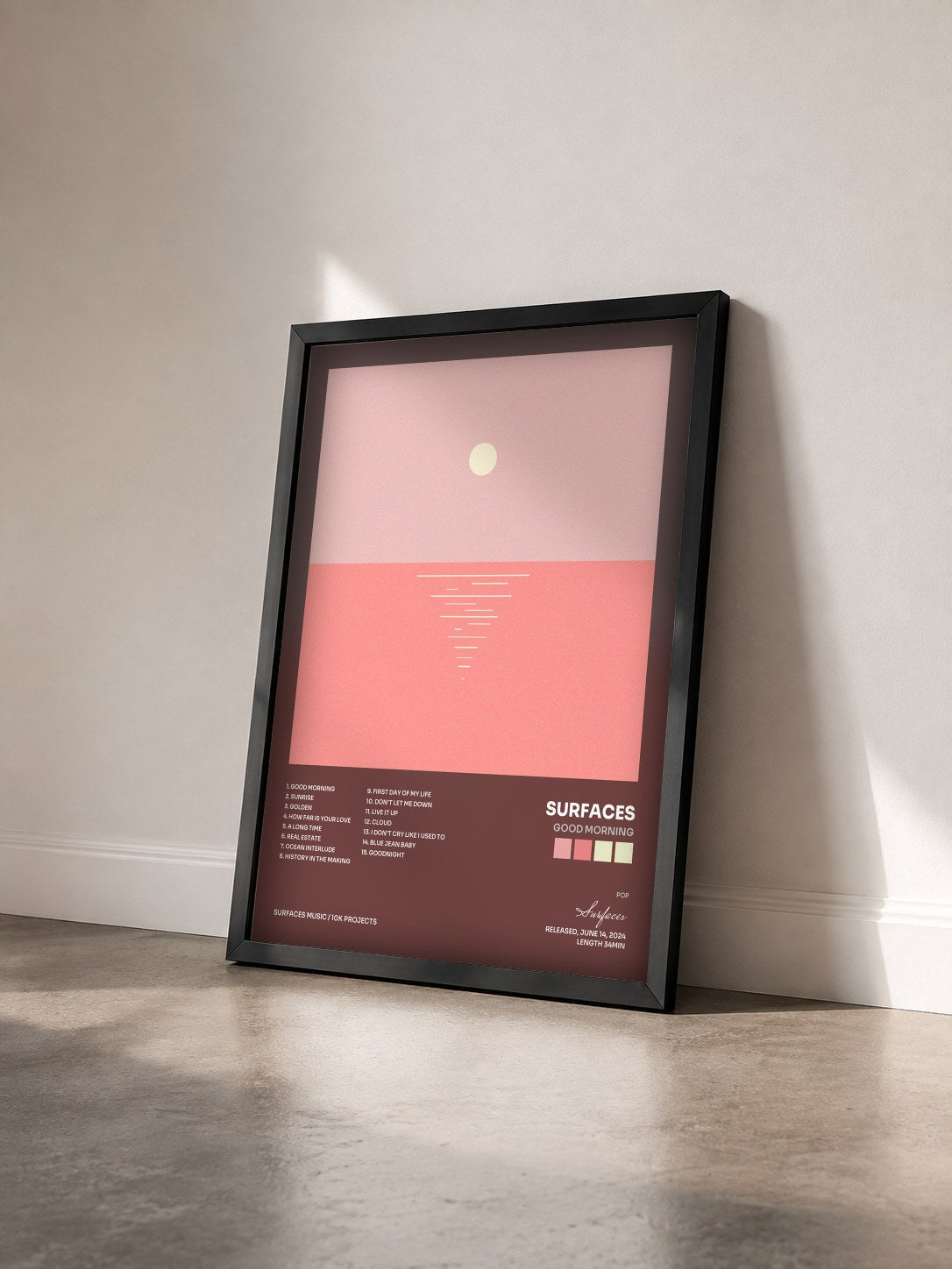 #noir Tableau de l'album Good Morning de Surfaces vu de trois quarts, cadre noir
