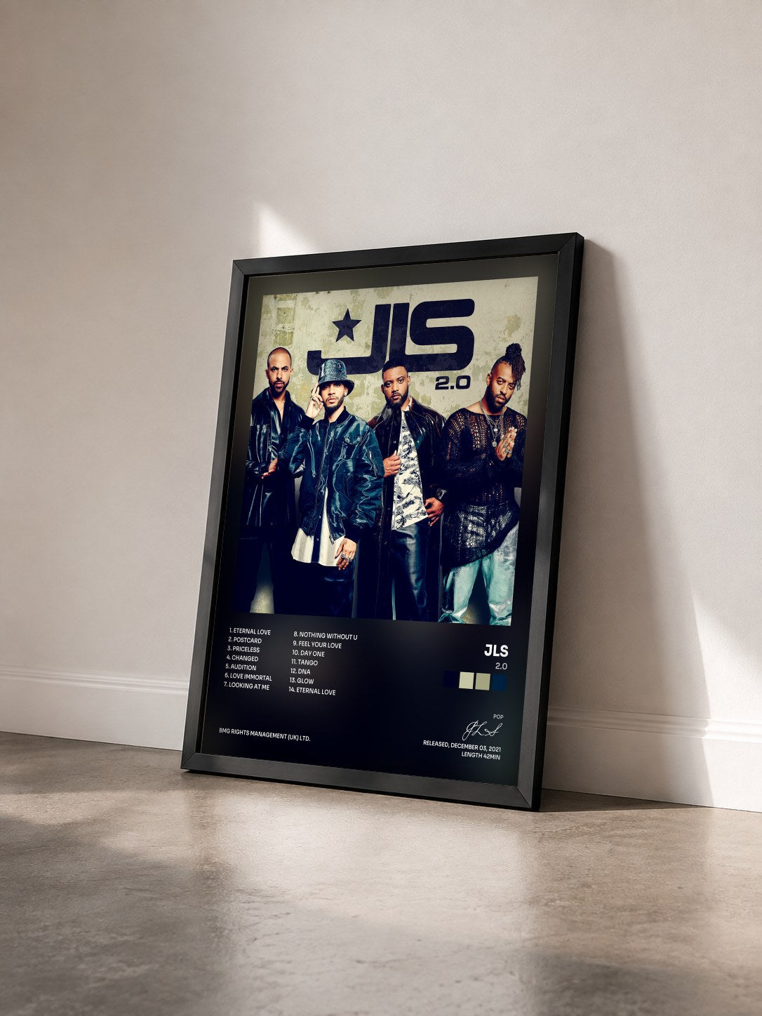 #noir Tableau de l'album 2.0 de JLS vu de trois quarts, cadre noir