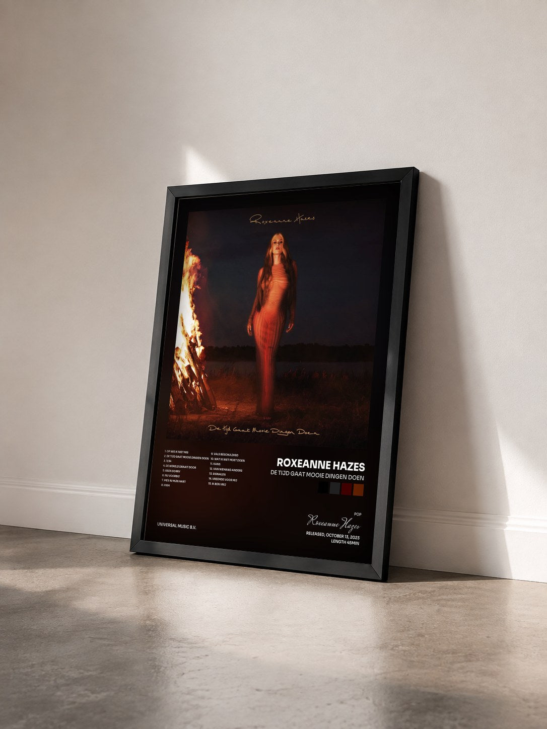 #noir Tableau de l'album De Tijd Gaat Mooie Dingen Doen de Roxeanne Hazes vu de trois quarts, cadre noir