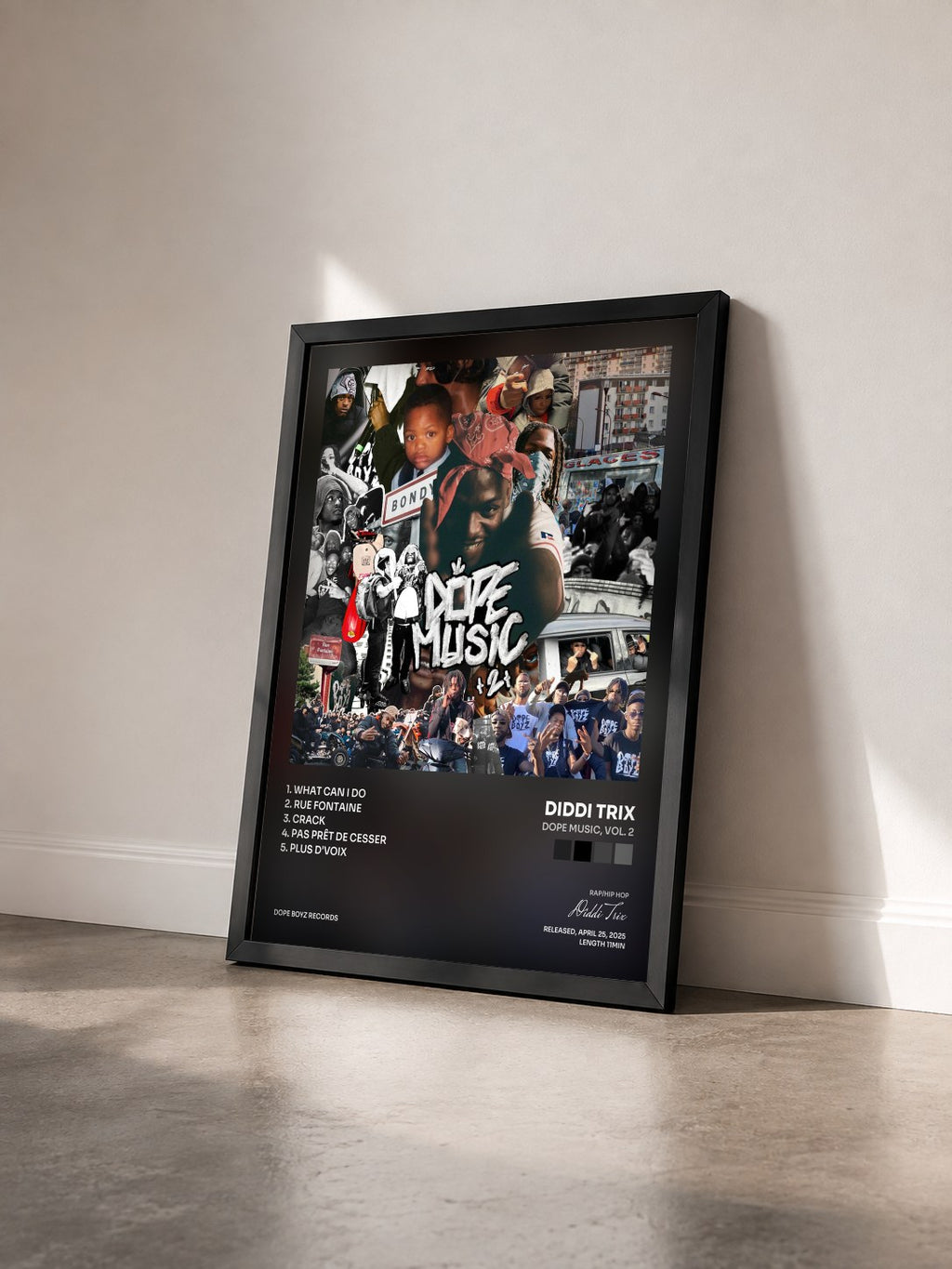 #noir Tableau de l'album DOPE MUSIC, Vol. 2 de Diddi Trix vu de trois quarts, cadre noir