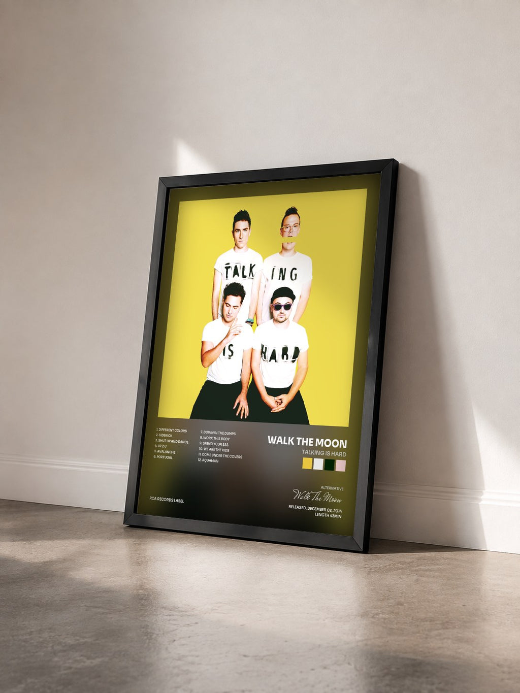 #noir Tableau de l'album TALKING IS HARD de Walk The Moon vu de trois quarts, cadre noir