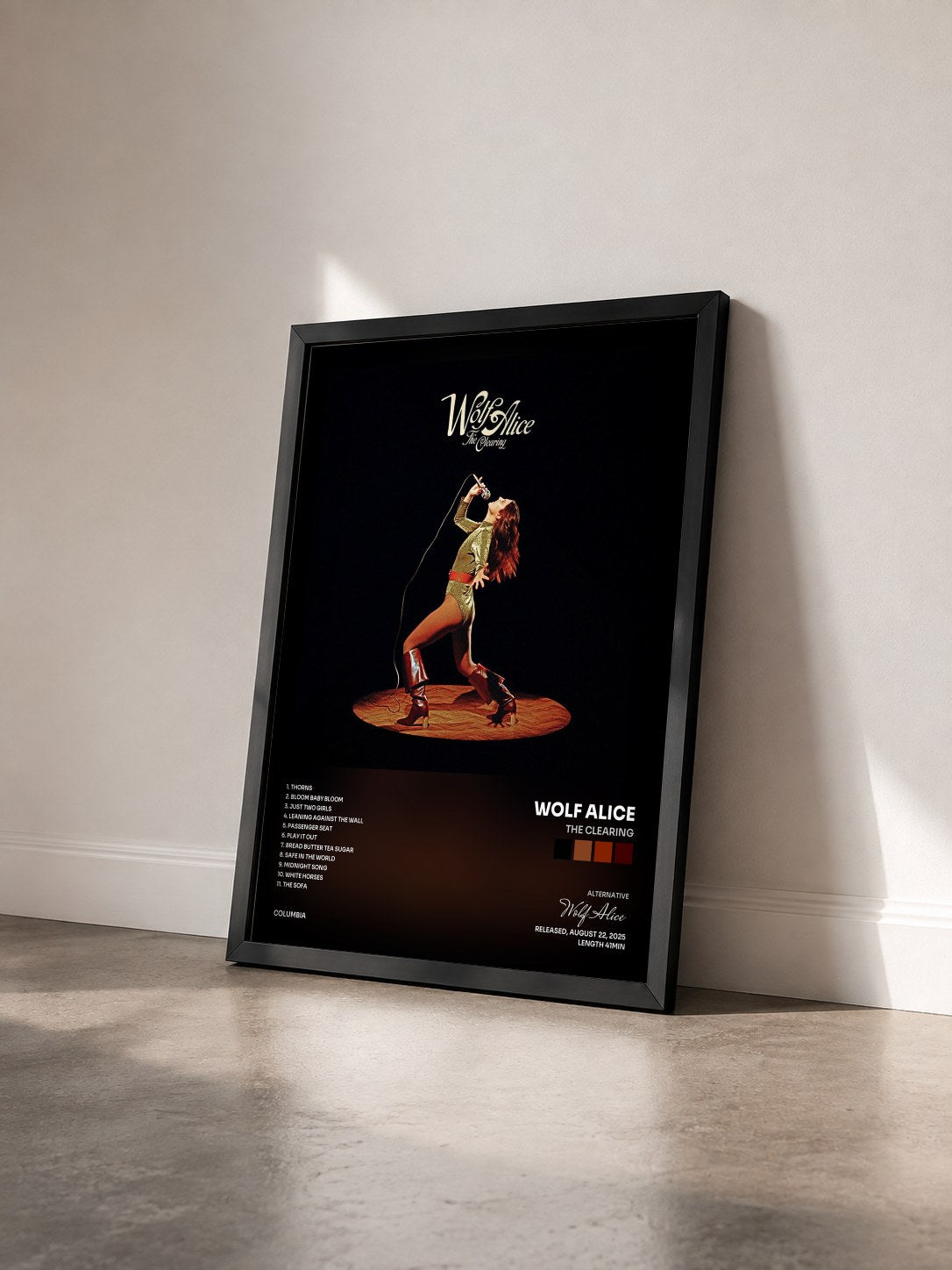 #noir Tableau de l'album The Clearing de Wolf Alice vu de trois quarts, cadre noir