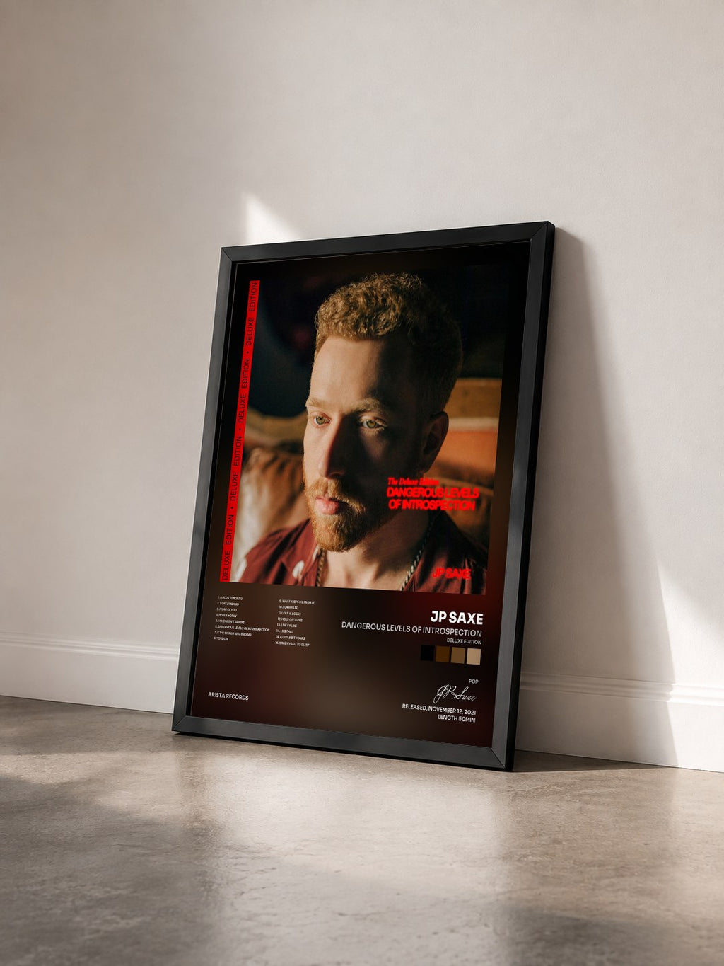 #noir Tableau de l'album Dangerous Levels of Introspection (Deluxe Edition) de JP Saxe vu de trois quarts, cadre noir