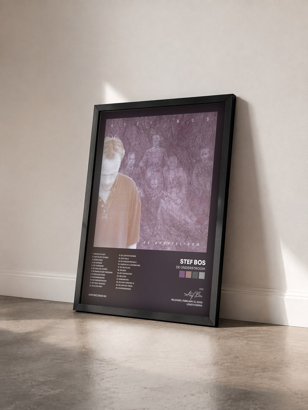 #noir Tableau de l'album De Onderstroom de Stef Bos vu de trois quarts, cadre noir