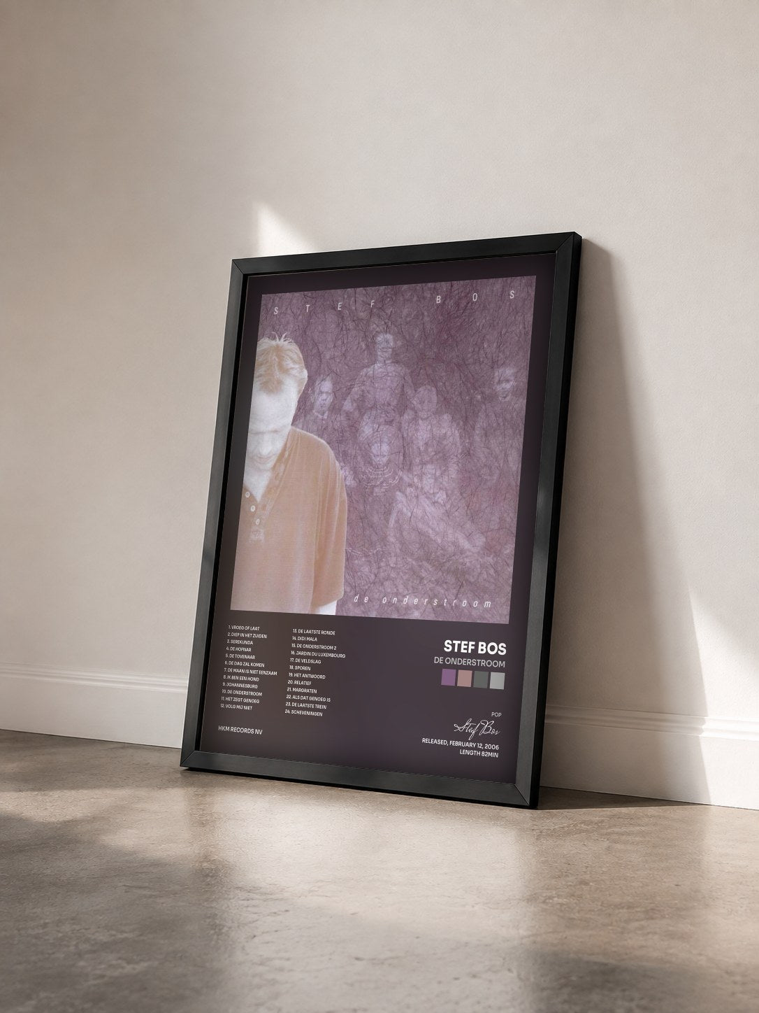 #noir Tableau de l'album De Onderstroom de Stef Bos vu de trois quarts, cadre noir