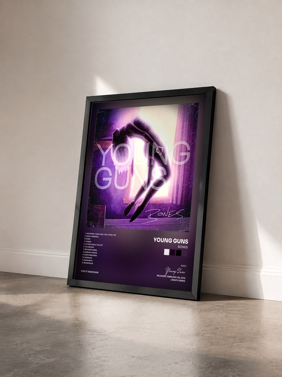 #noir Tableau de l'album Bones de Young Guns vu de trois quarts, cadre noir