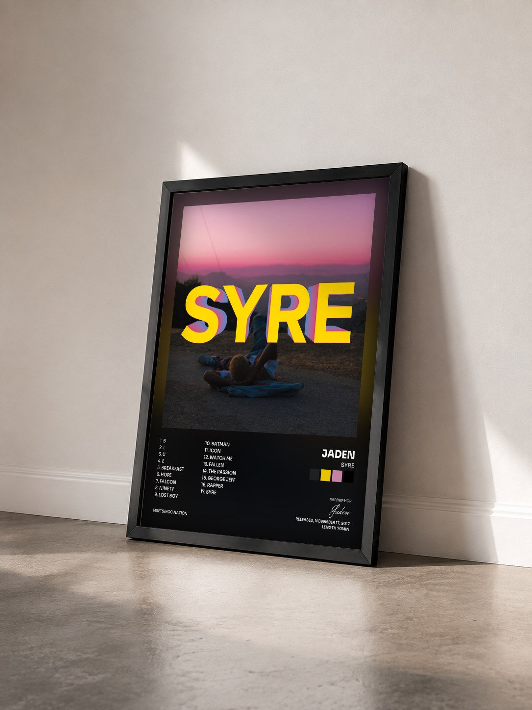 #noir Tableau de l'album SYRE de Jaden vu de trois quarts, cadre noir