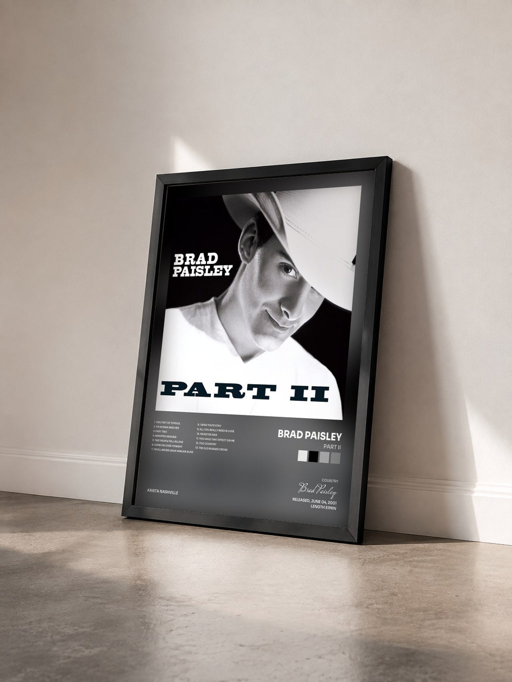 #noir Tableau de l'album Part II de Brad Paisley vu de trois quarts, cadre noir