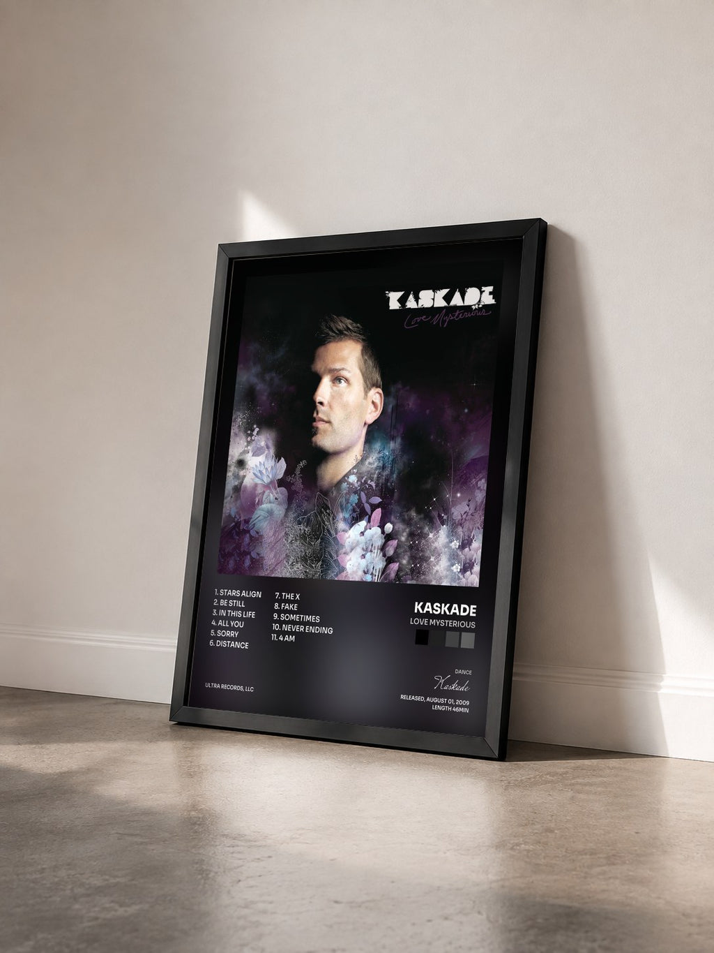 #noir Tableau de l'album Love Mysterious de Kaskade vu de trois quarts, cadre noir