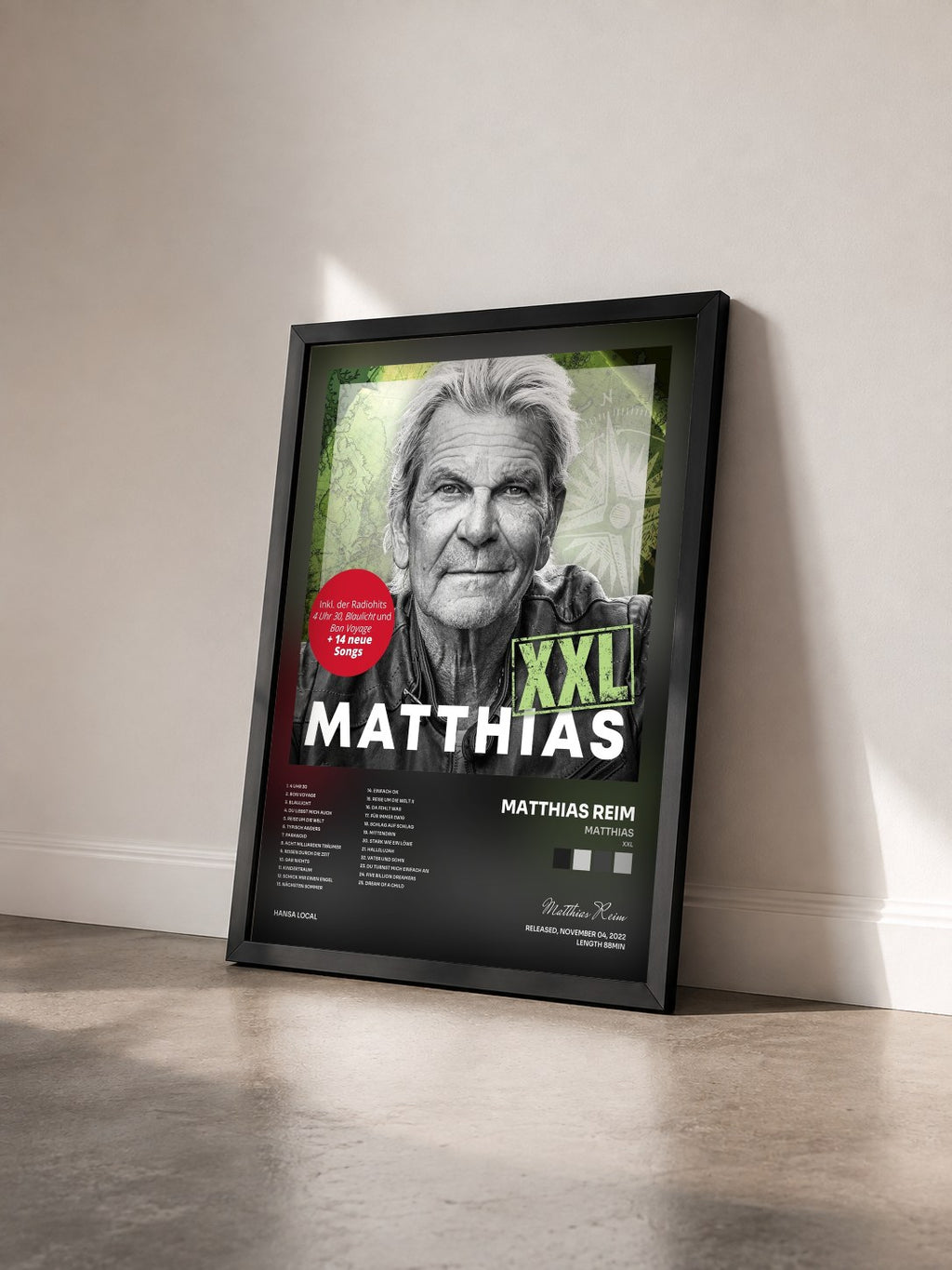 #noir Tableau de l'album MATTHIAS (XXL) de Matthias Reim vu de trois quarts, cadre noir