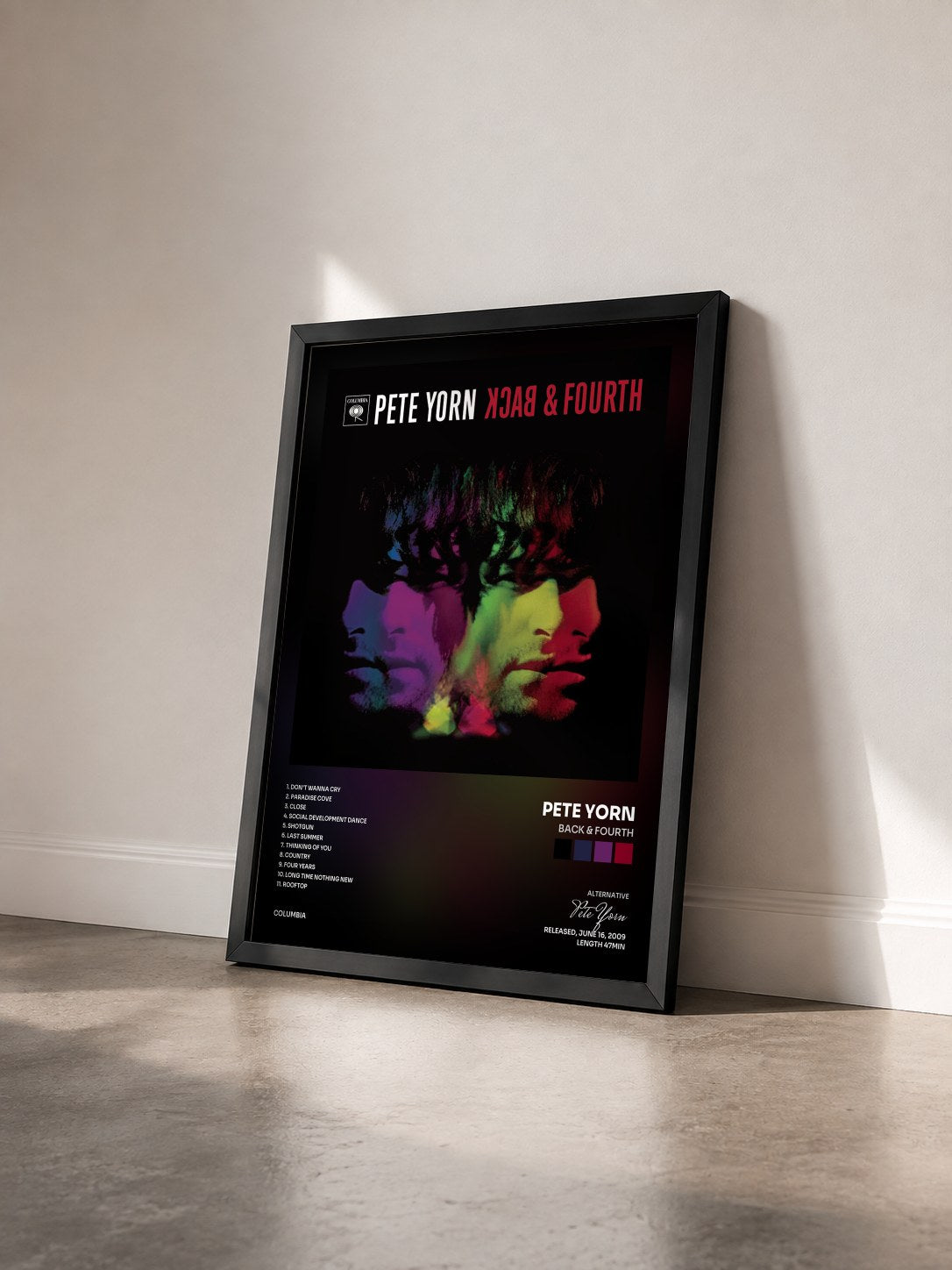 #noir Tableau de l'album Back & Fourth de Pete Yorn vu de trois quarts, cadre noir