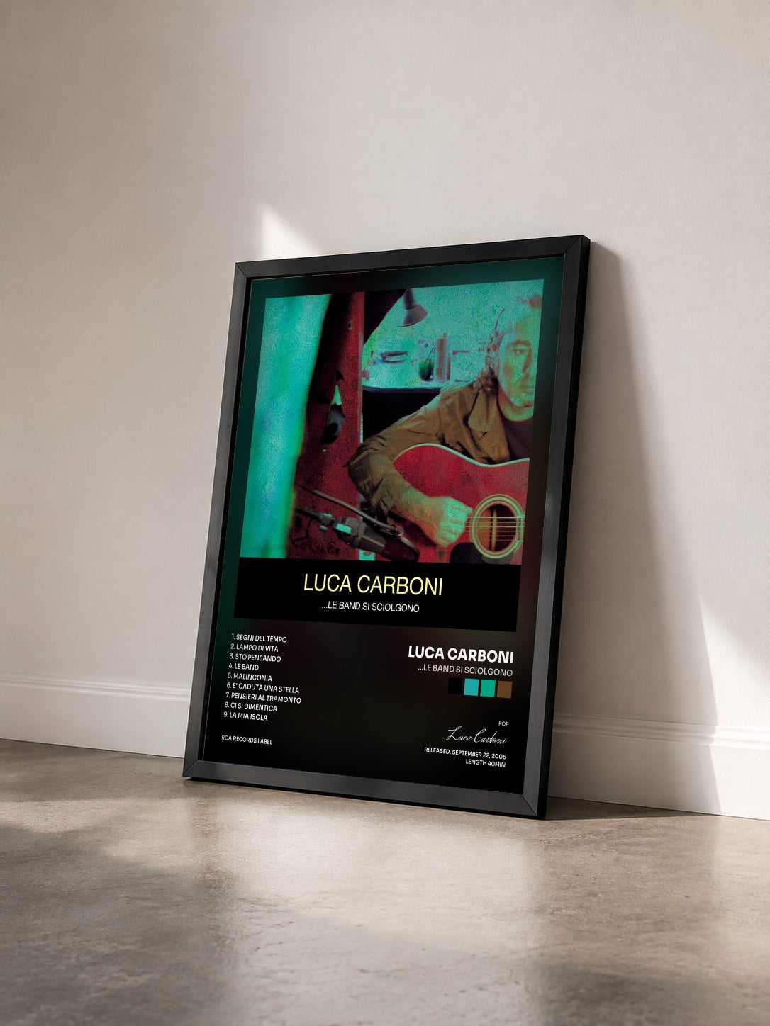 #noir Tableau de l'album ...Le Band Si Sciolgono de Luca Carboni vu de trois quarts, cadre noir