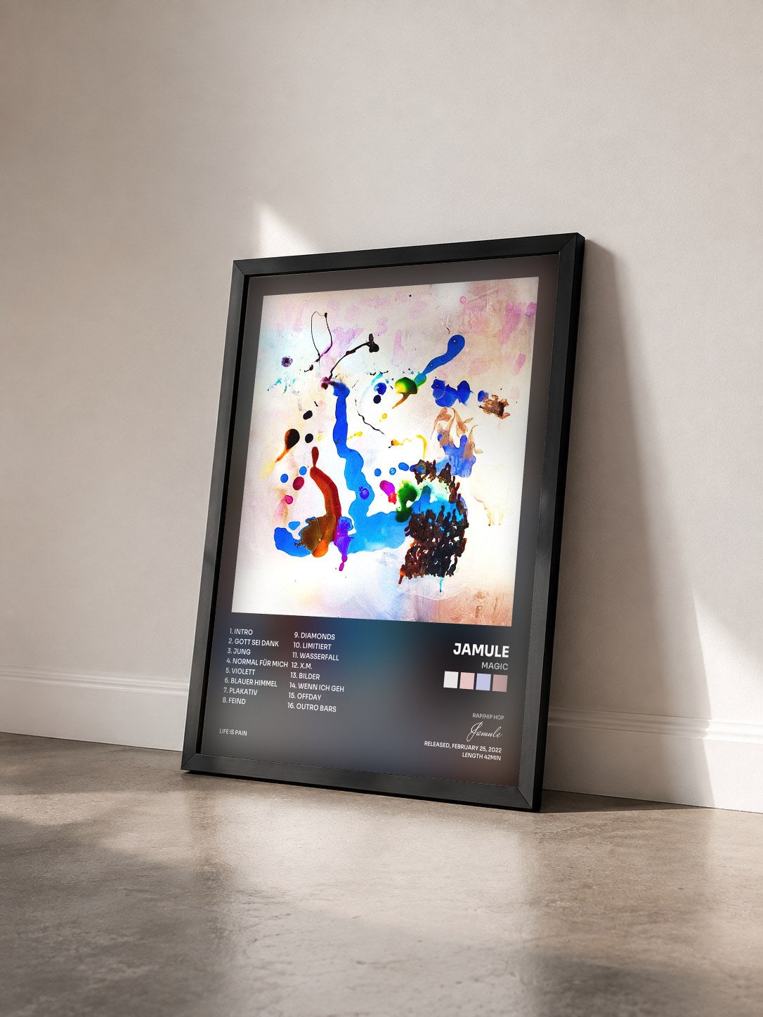 #noir Tableau de l'album Magic de Jamule vu de trois quarts, cadre noir