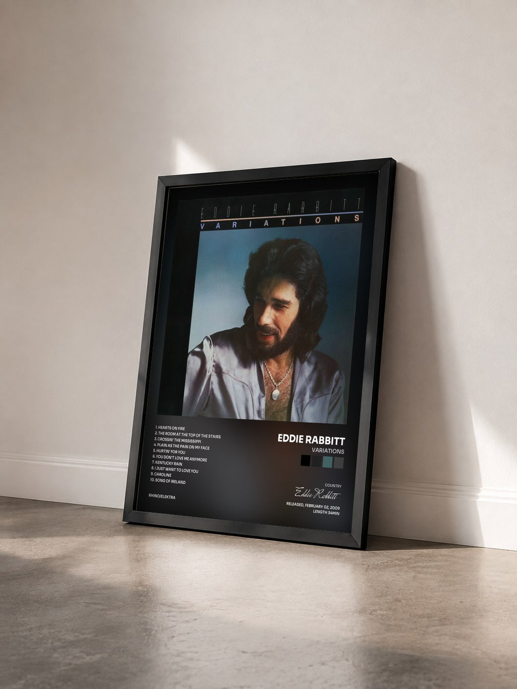 #noir Tableau de l'album Variations de Eddie Rabbitt vu de trois quarts, cadre noir