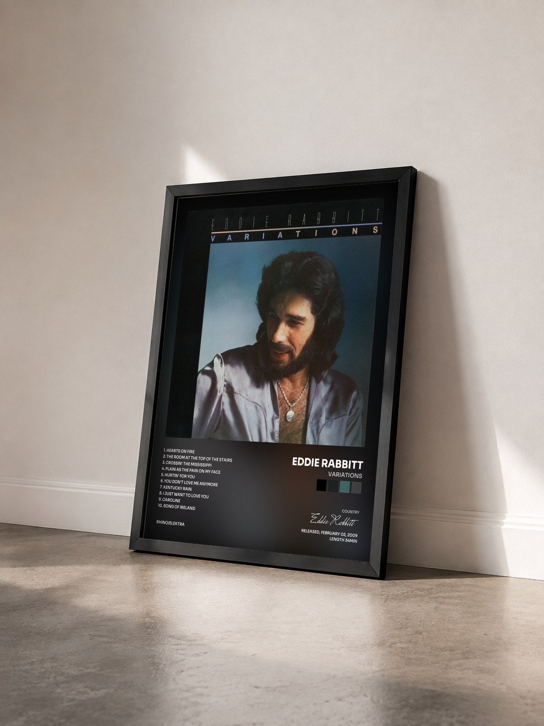 #noir Tableau de l'album Variations de Eddie Rabbitt vu de trois quarts, cadre noir