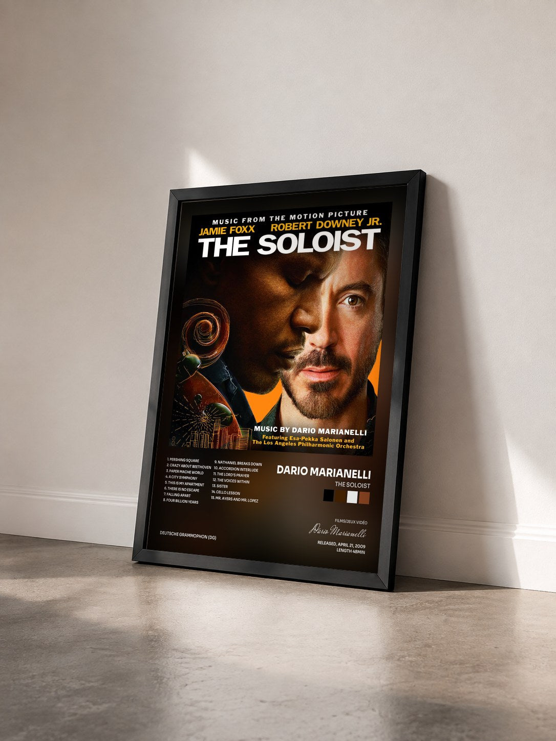 #noir Tableau de l'album The Soloist de Dario Marianelli vu de trois quarts, cadre noir