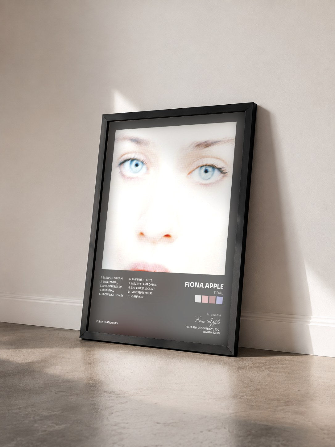 #noir Tableau de l'album Tidal de Fiona Apple vu de trois quarts, cadre noir