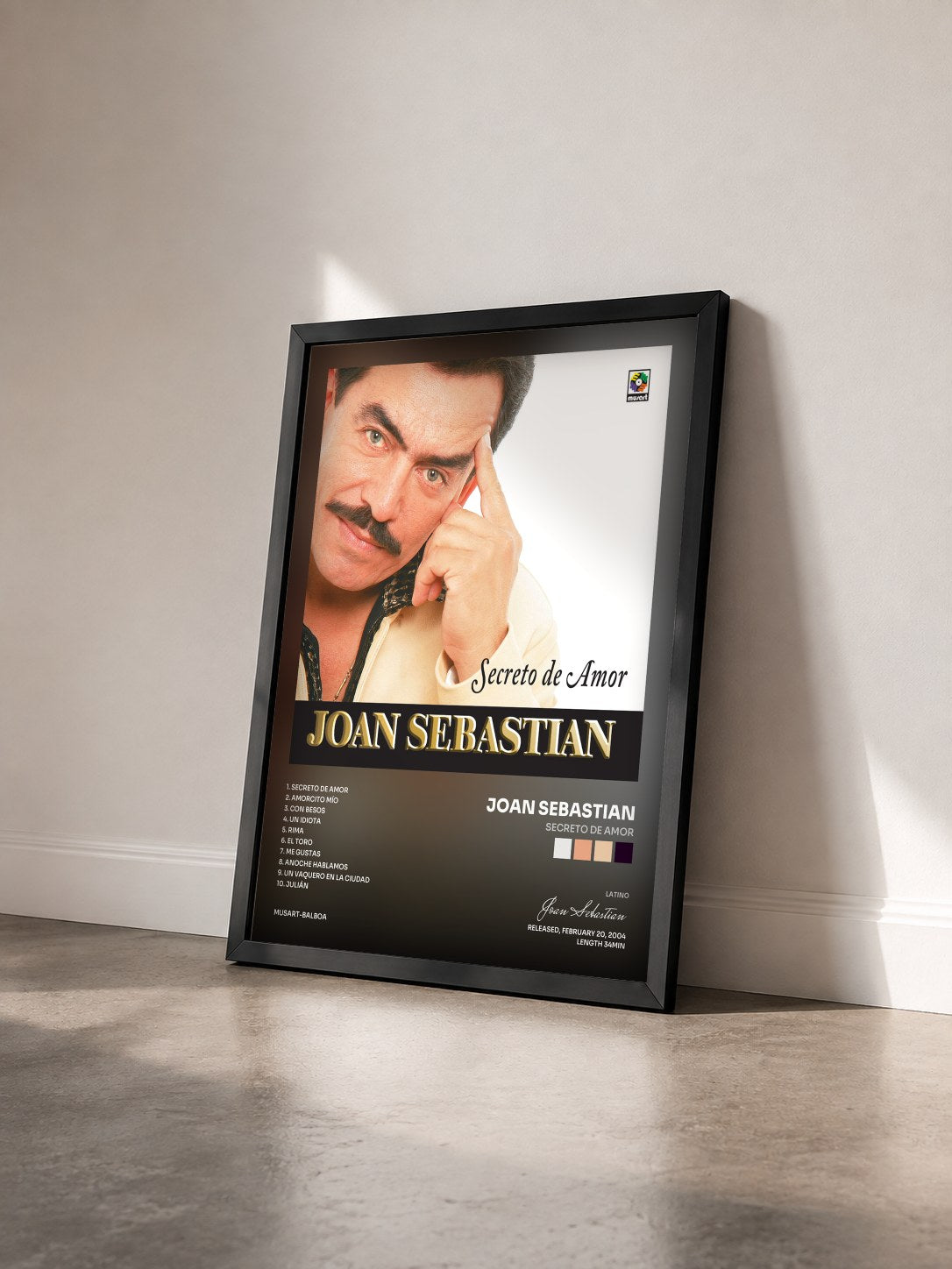 #noir Tableau de l'album Secreto De Amor de Joan Sebastian vu de trois quarts, cadre noir